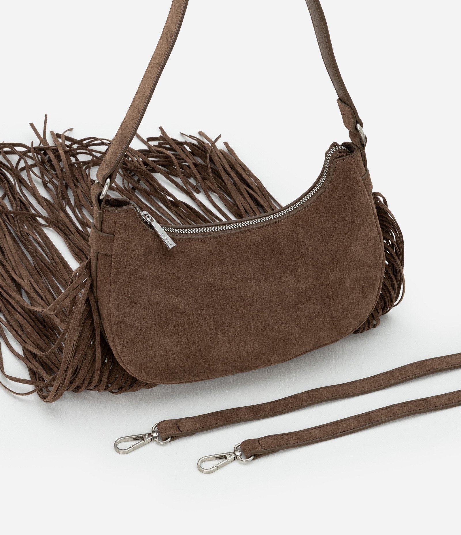 Bolsa Baguete Pequena com Franjas Longas Marrom 6