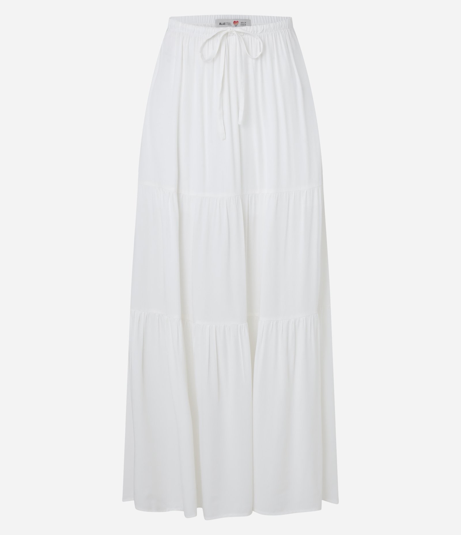 Saia Evasê Longa em Viscose com Amarração e babado Branco 6