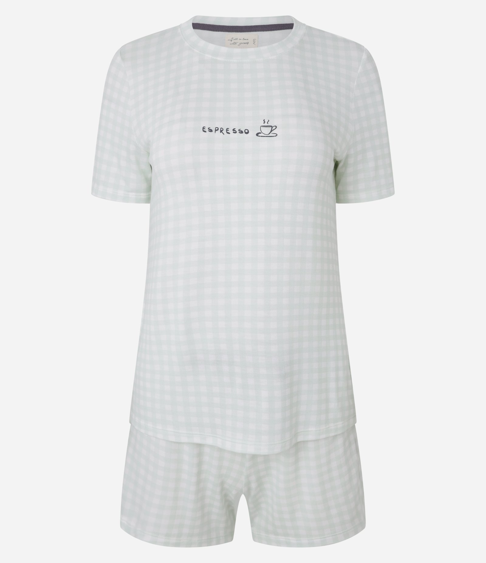 Pijama Short Doll em Viscolycra com Estampa Xadrez Verde/Branco 4