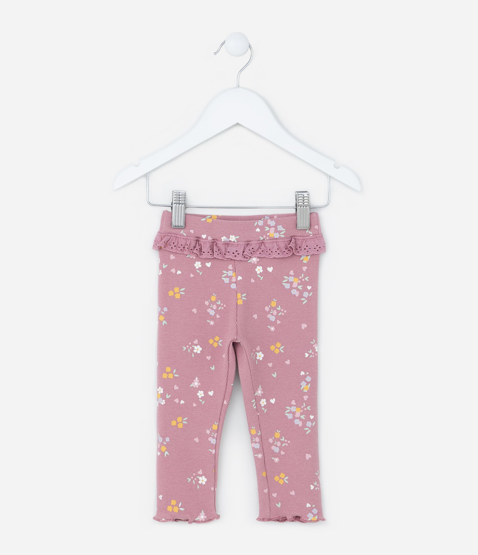 Calça Legging Infantil com Babadinho Borederie - Tam 0 a 18 meses Rosa 1