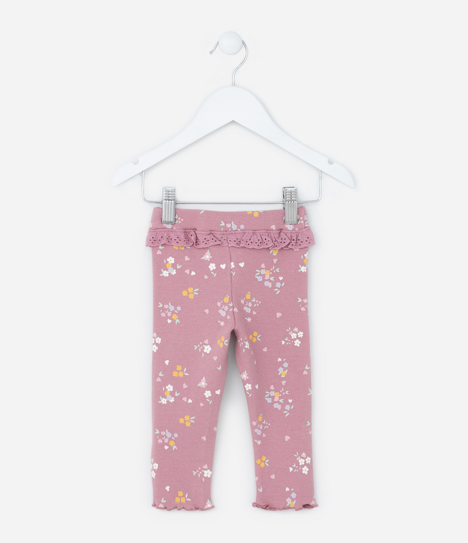 Calça Legging Infantil com Babadinho Borederie - Tam 0 a 18 meses Rosa 2