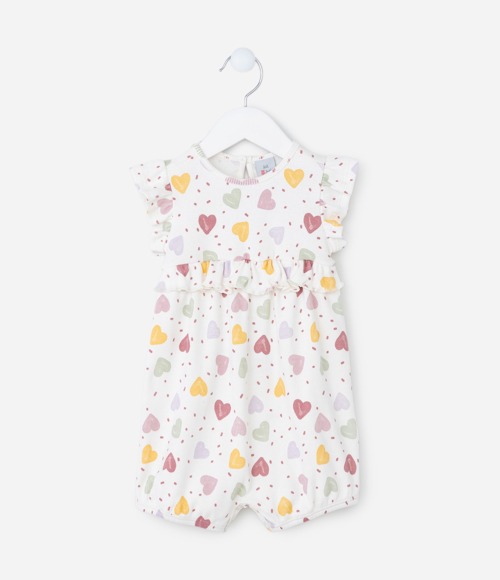 Macaquinho Infantil em Ribana com Estampa Corações - Tam 0 a 18 meses Branco 1