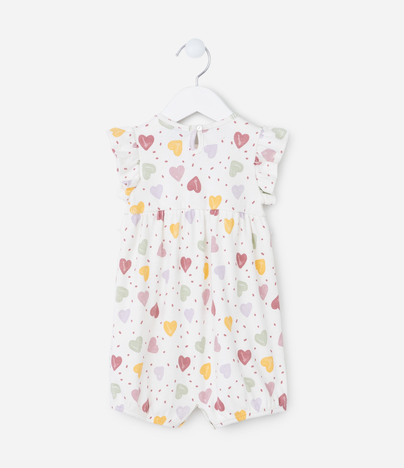 Macaquinho Infantil em Ribana com Estampa Corações - Tam 0 a 18 meses Branco 2