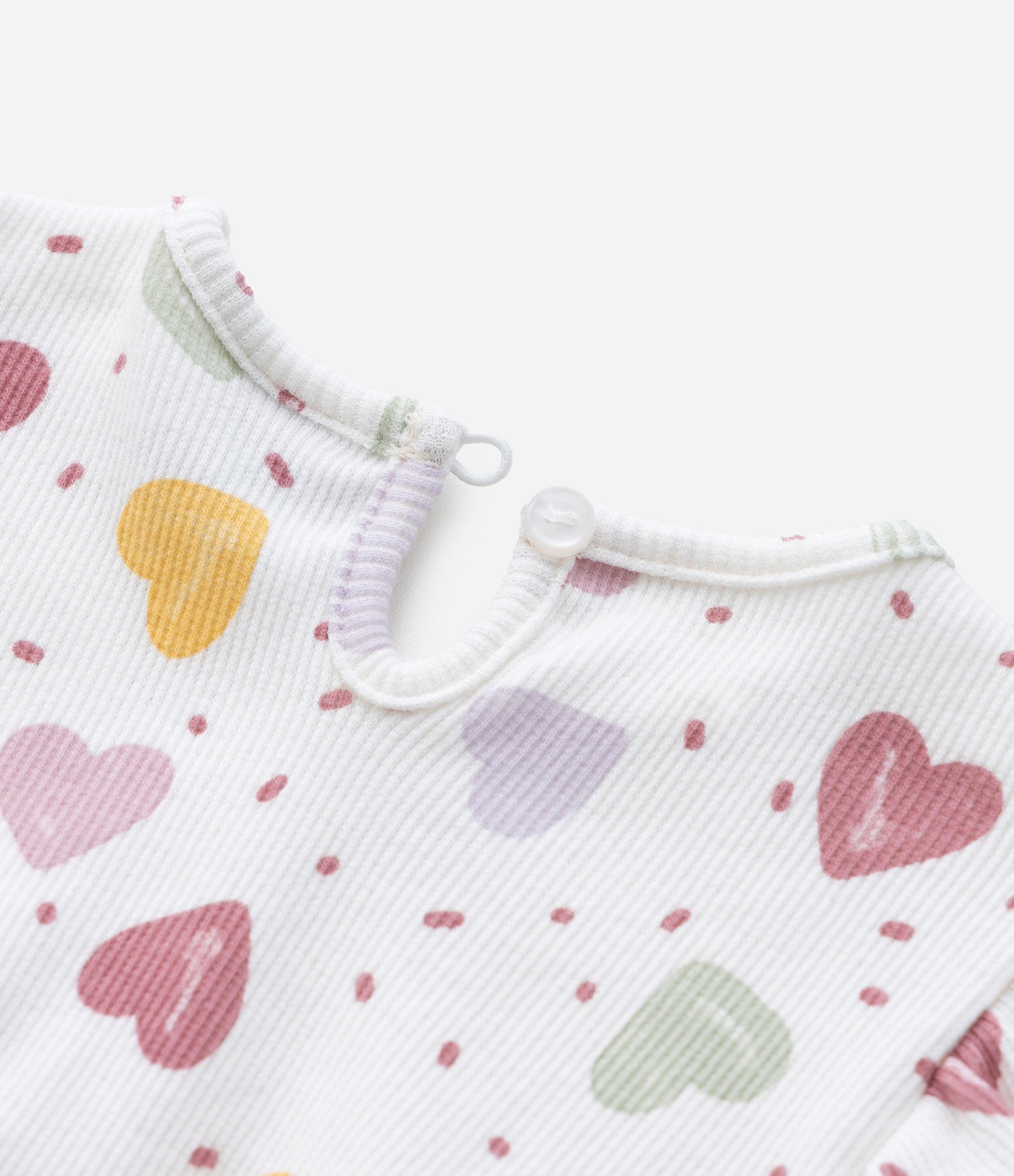 Macaquinho Infantil em Ribana com Estampa Corações - Tam 0 a 18 meses Branco 4
