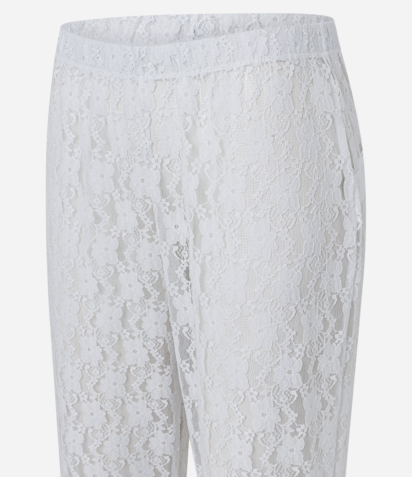 Calça Bailarina em Renda Texturizada e Cós Elástico Branco 7