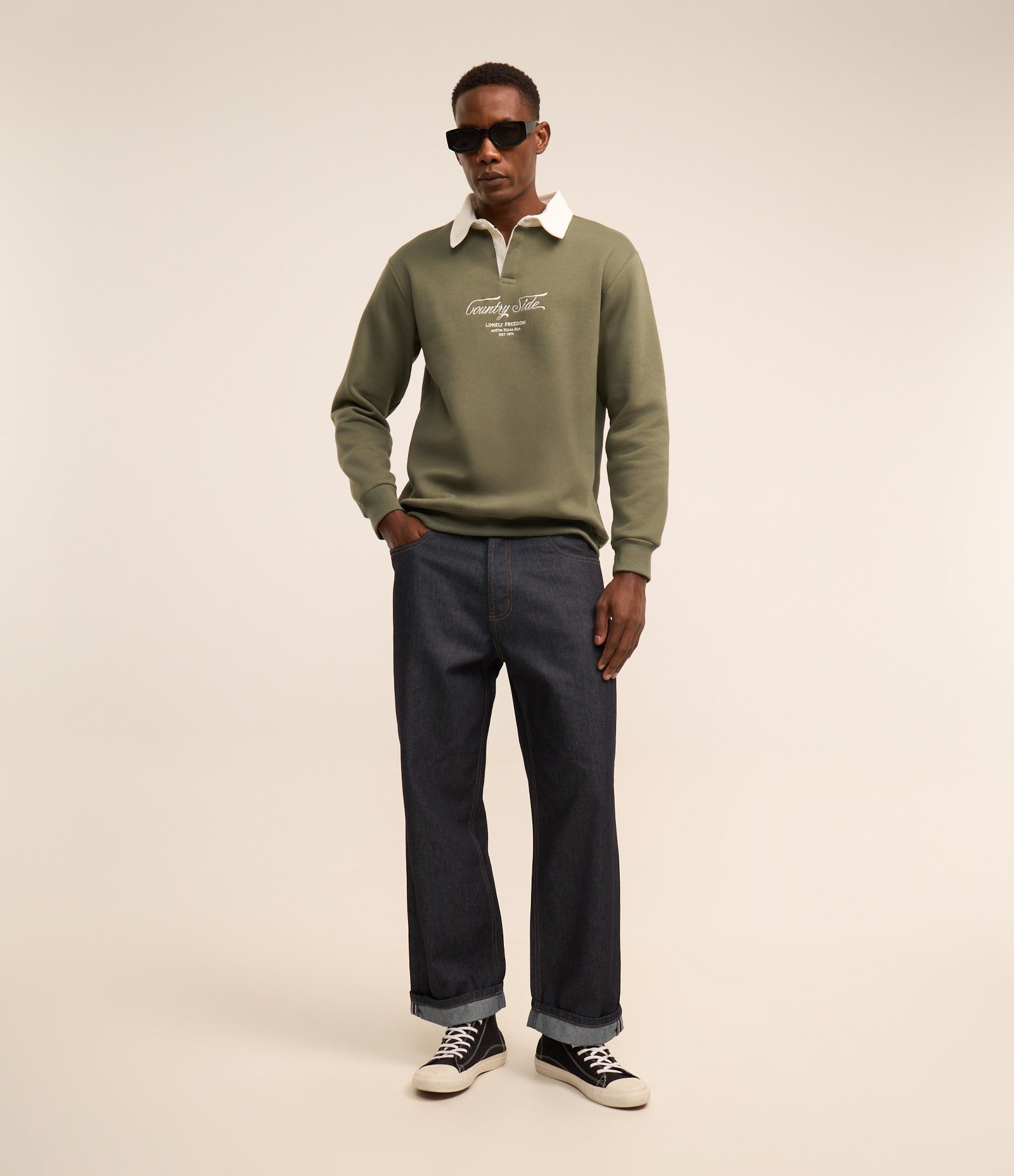 Moletom em Algodão com Gola Polo e Lettering Bordado Verde 2