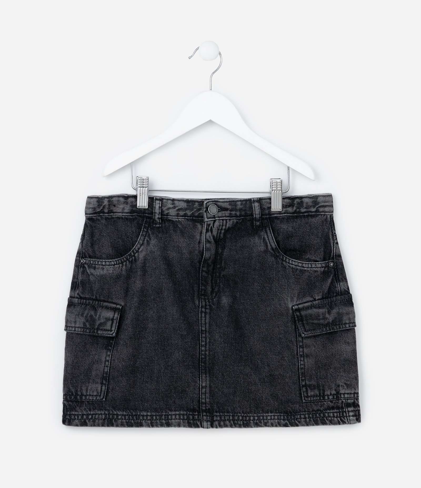 Saia Infantil em Jeans com Bolsos Cargo - Tam 5 a 14 Anos Preto 1