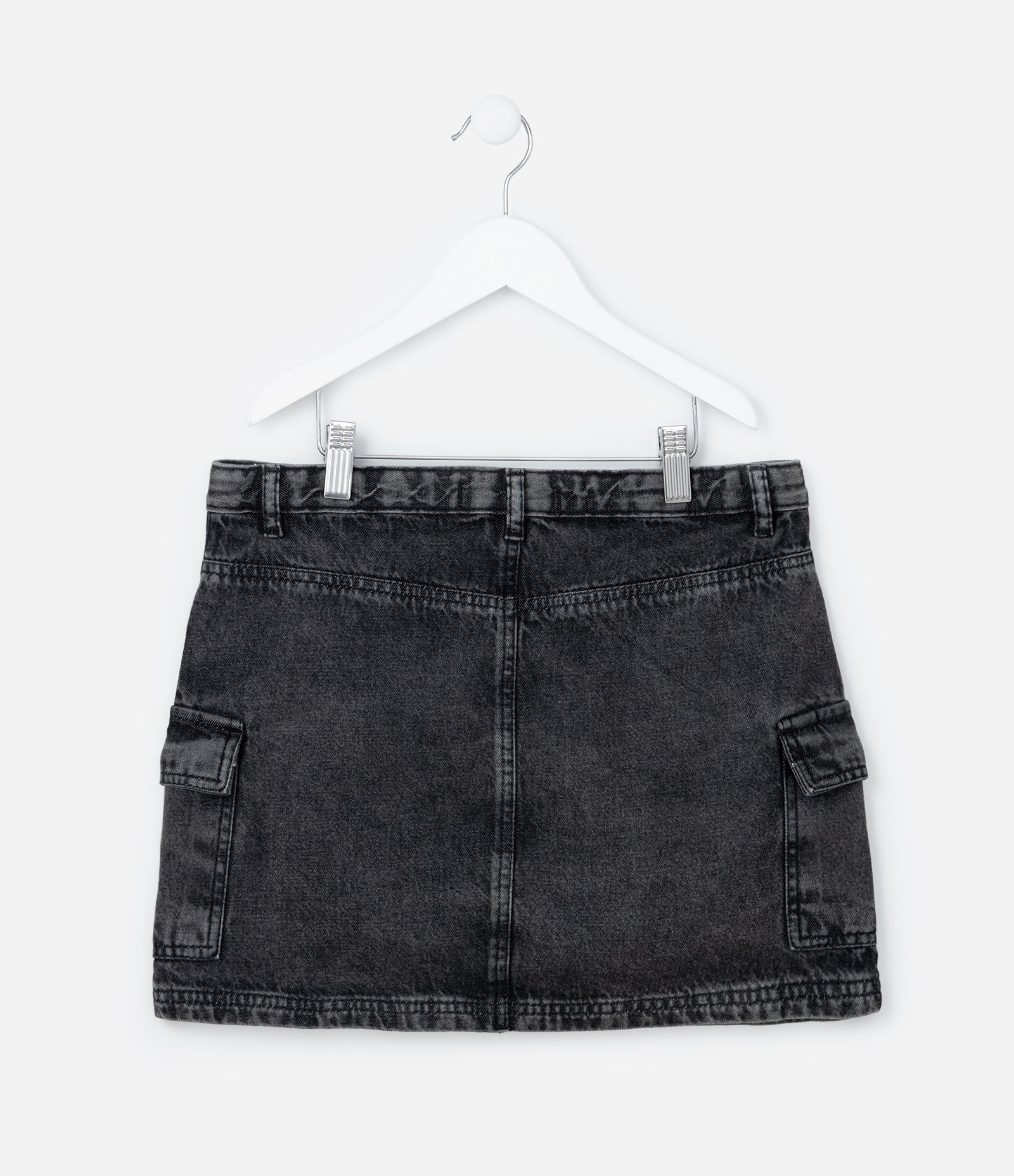 Saia Infantil em Jeans com Bolsos Cargo - Tam 5 a 14 Anos Preto 2