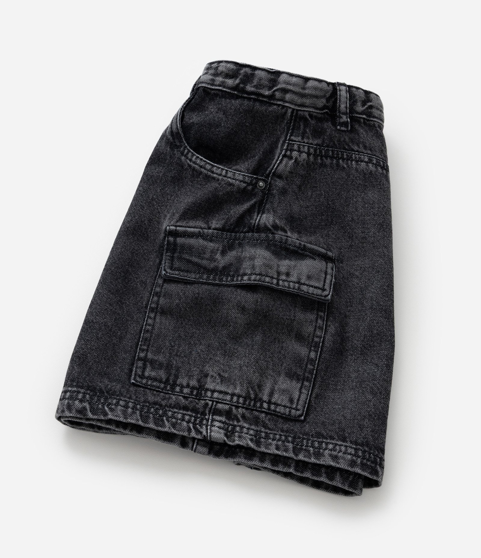 Saia Infantil em Jeans com Bolsos Cargo - Tam 5 a 14 Anos Preto 4