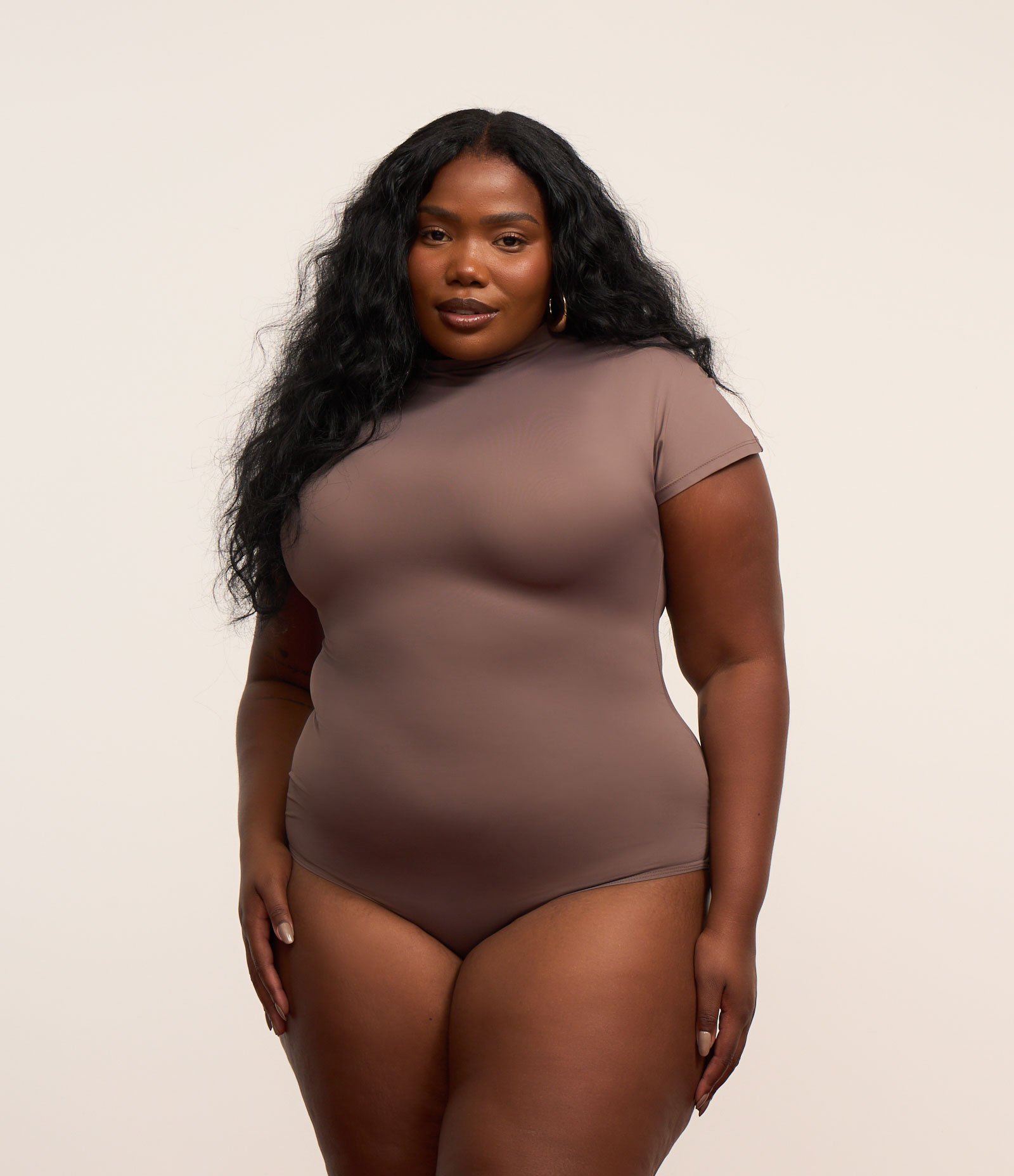 Body em Poliamida com Gola Alta Curve & Plus Size Marrom 3