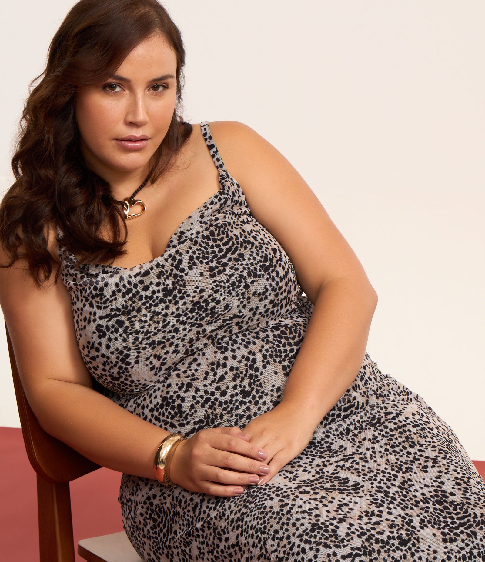 Vestido em Tule com Estampa Animal Print Curve & Plus Size Cinza 1