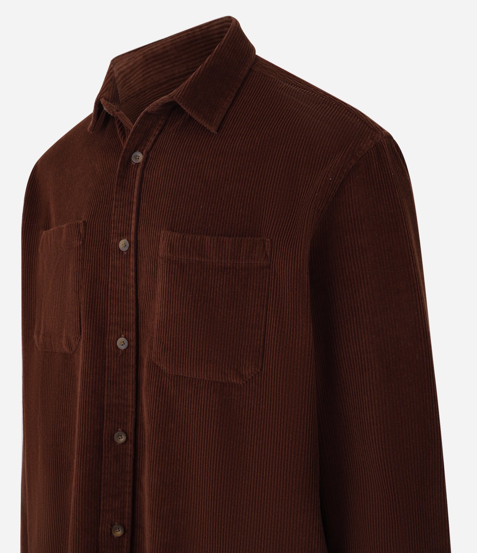 Camisa Comfort em Algodão com Textura Cotelê e Bolsos Marrom 5