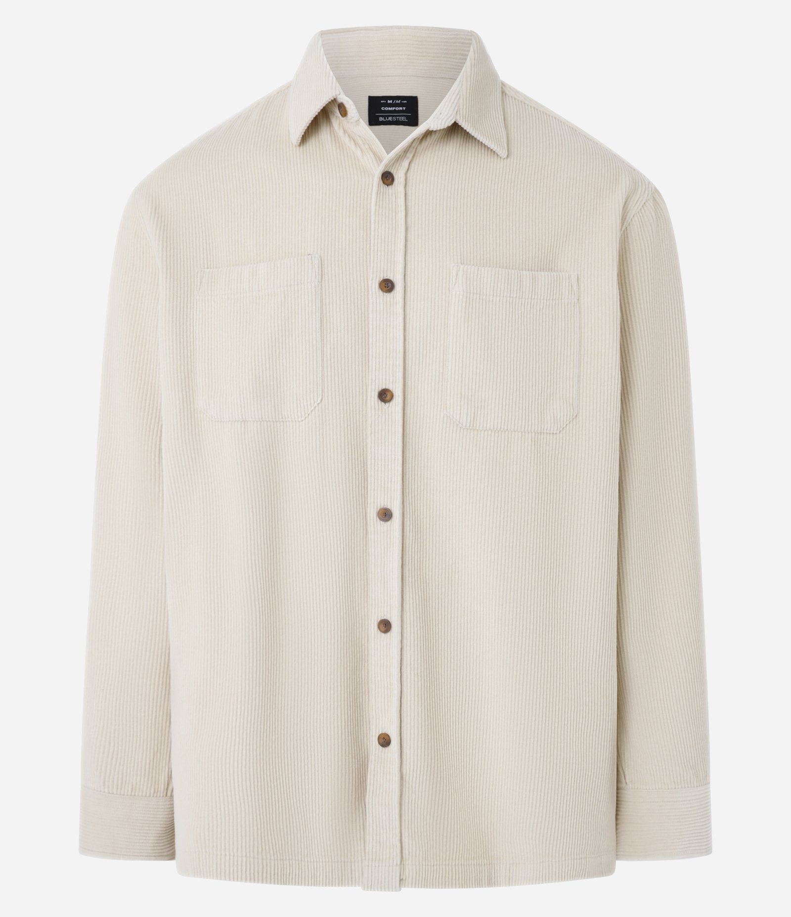 Camisa Comfort em Algodão com Textura Cotelê e Bolsos Bege Médio 5