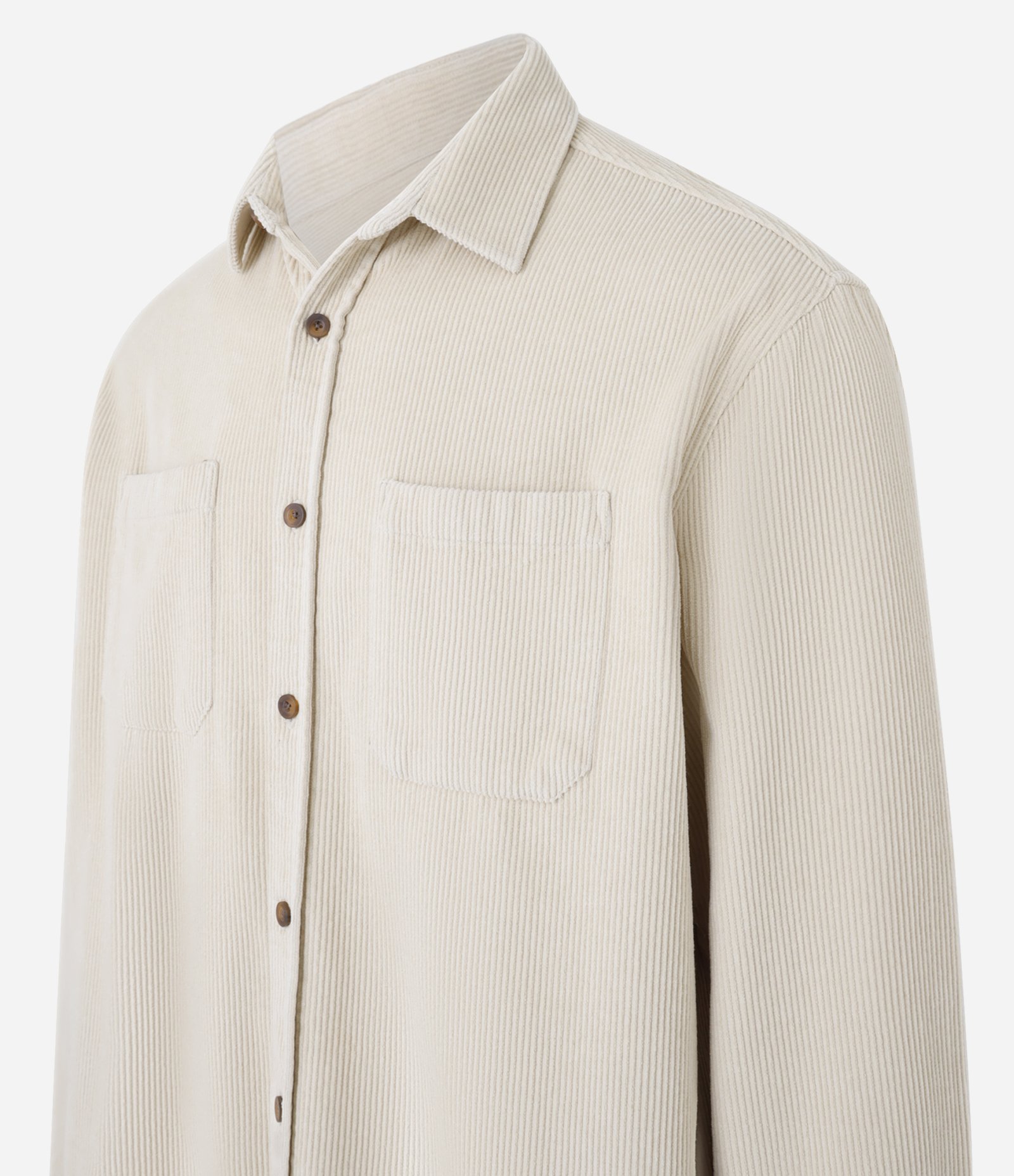 Camisa Comfort em Algodão com Textura Cotelê e Bolsos Bege Médio 6