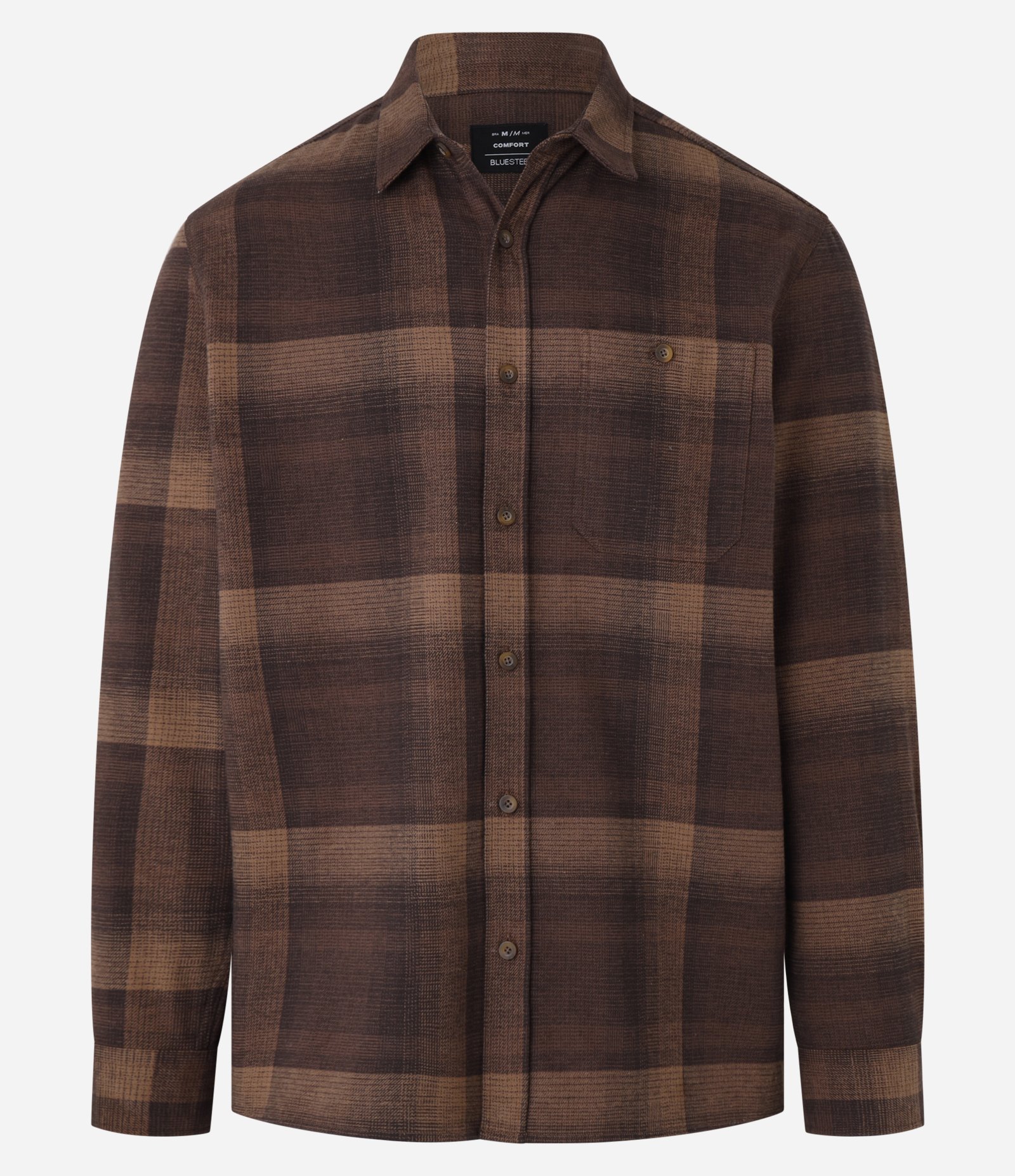Camisa Comfort em Algodão Xadrez com Bolso e Manga Longa Marrom 4