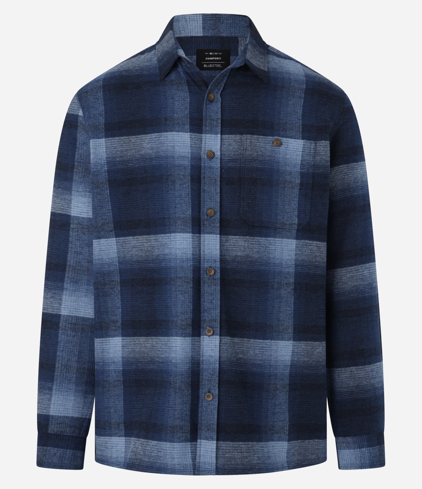 Camisa Comfort em Algodão Xadrez com Bolso e Manga Longa Azul marinho 5
