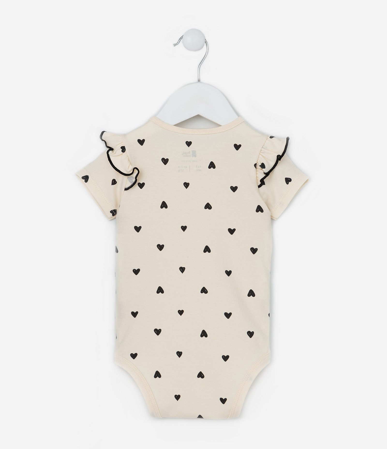 Body Infantil com Babados e Estampa de Corações - Tam 0 a 18 meses Bege 2