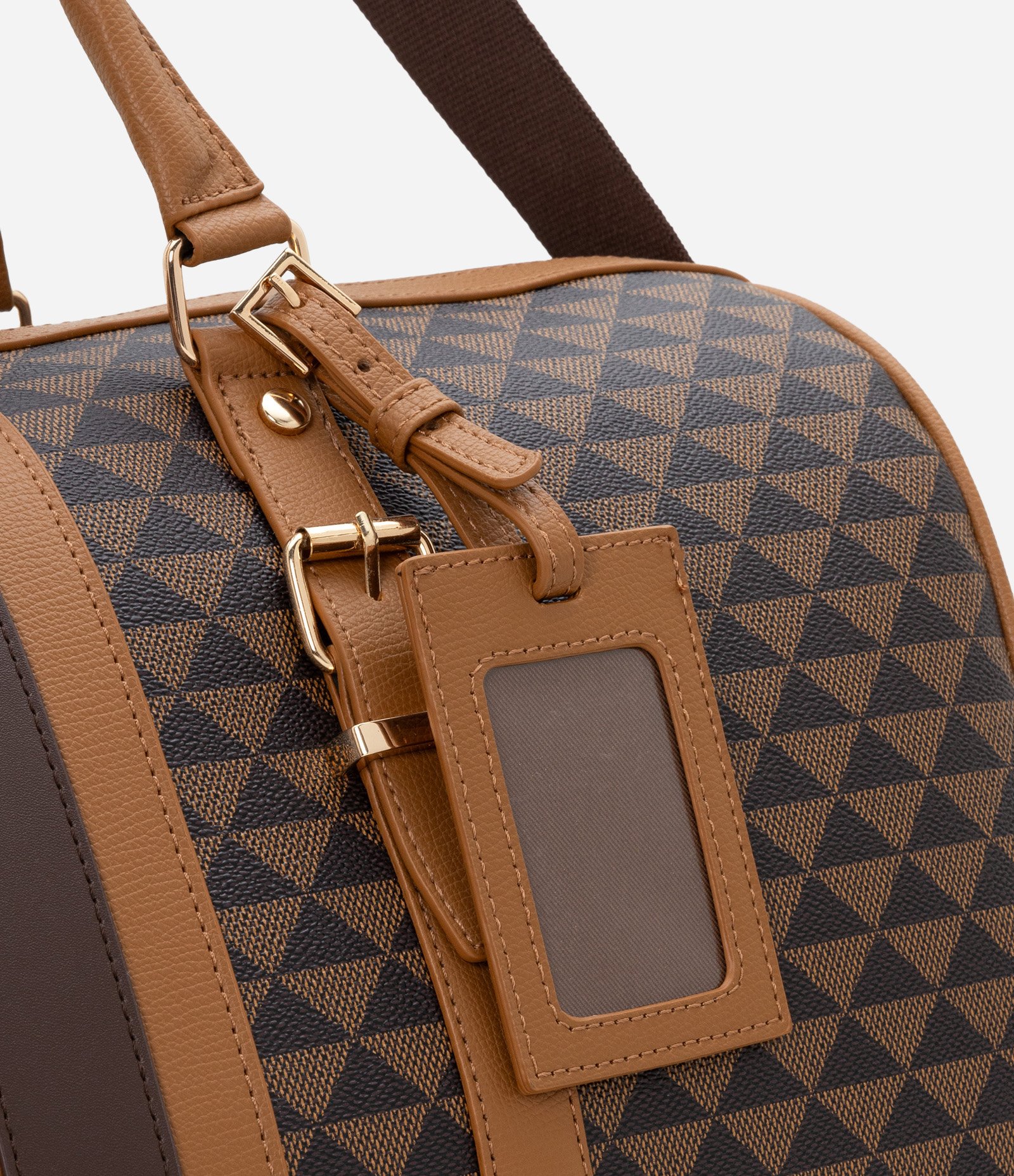 Bolsa Mala Grande com Alça Longa Removível com Estampa de Triângulo Marrom 6