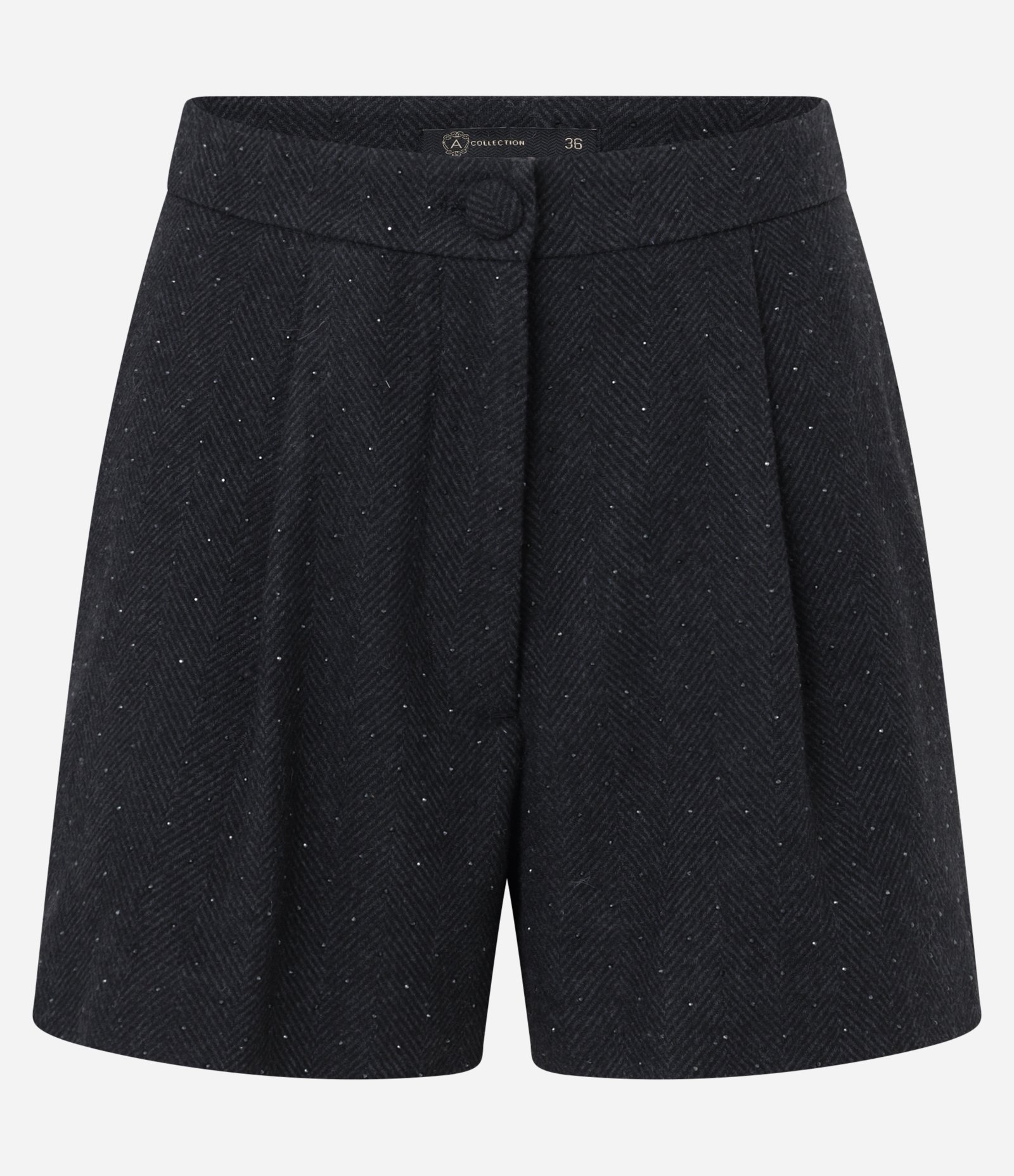 Short Cintura Alta em Polivelour com Botão Forrado e Brilho Preto 5