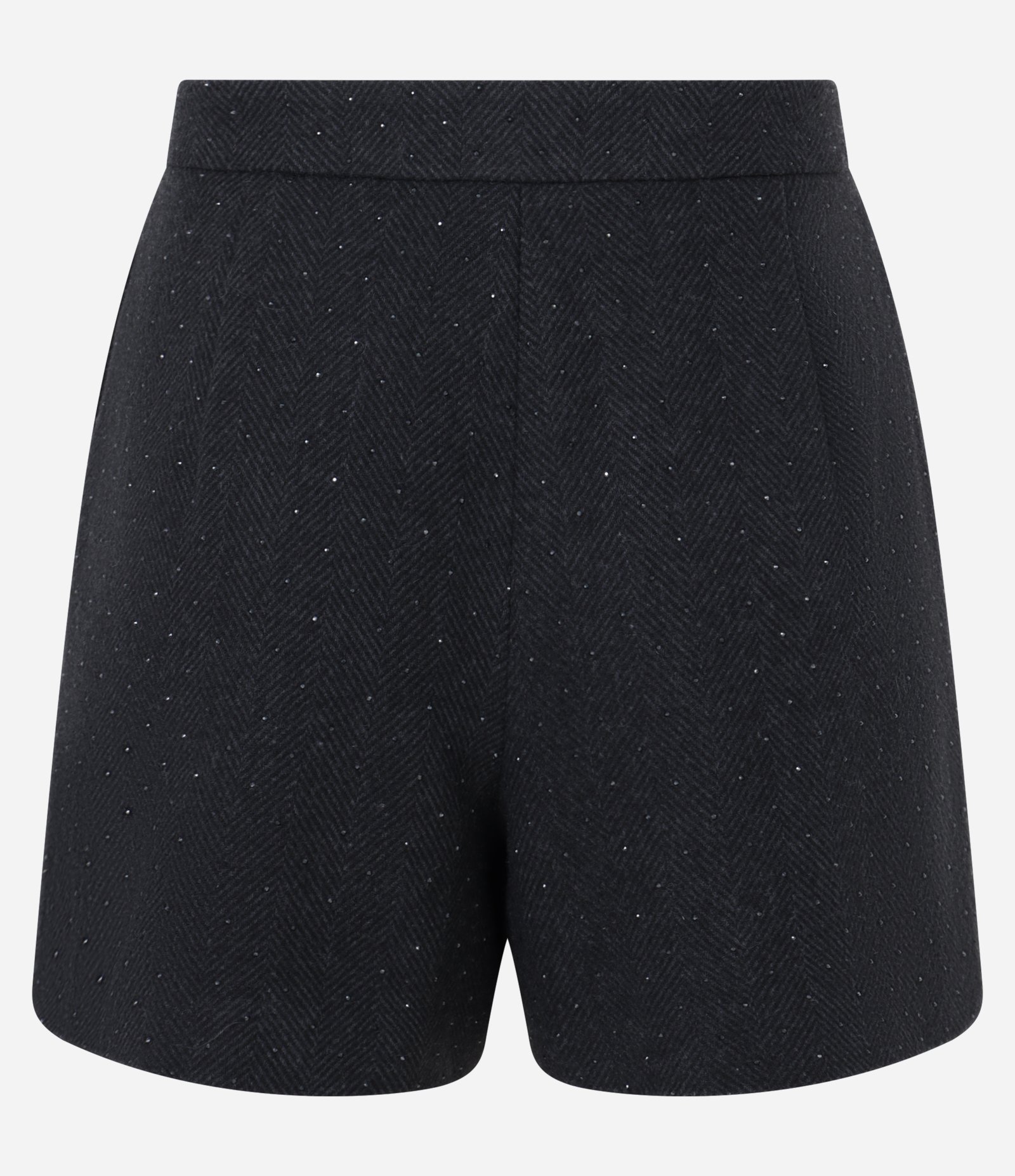 Short Cintura Alta em Polivelour com Botão Forrado e Brilho Preto 7