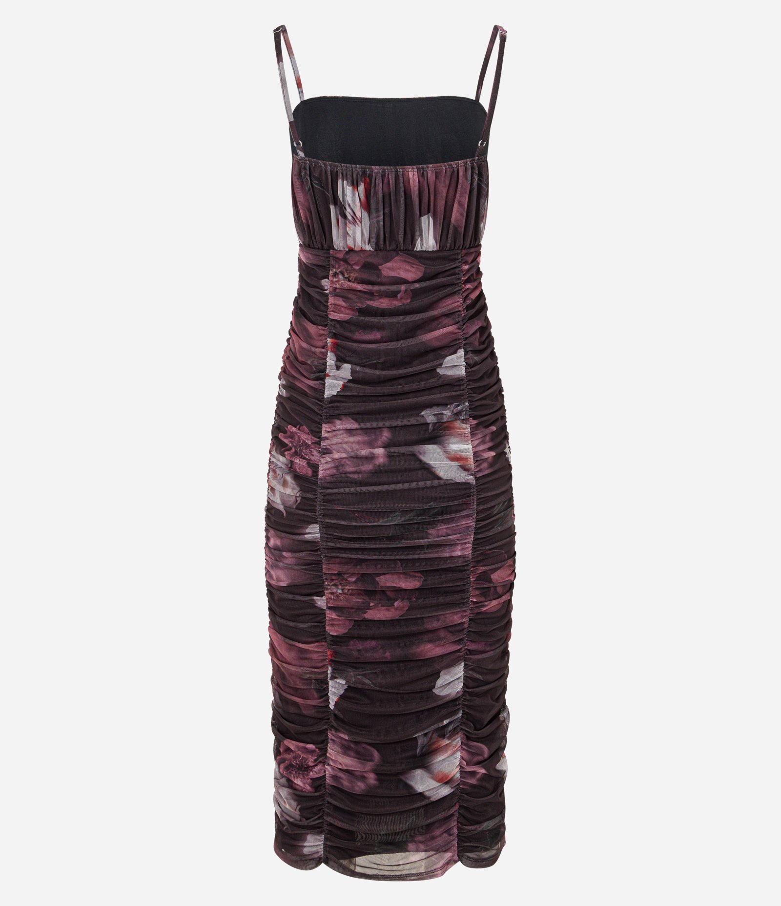 Vestido Midi em Tule Drapeado e Estampa Floral Preto 8