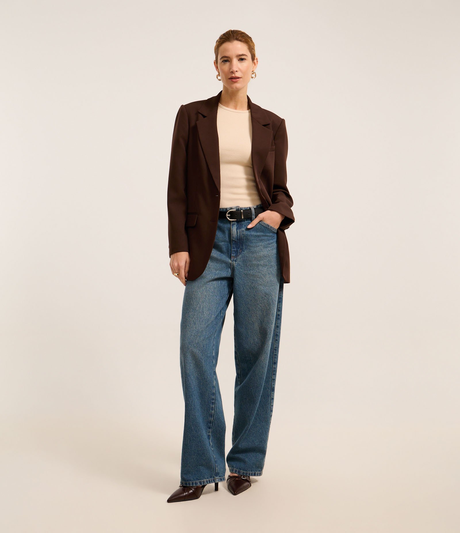 Blusa Básica Ajustada em Ribana com Gola Redonda Bege 2