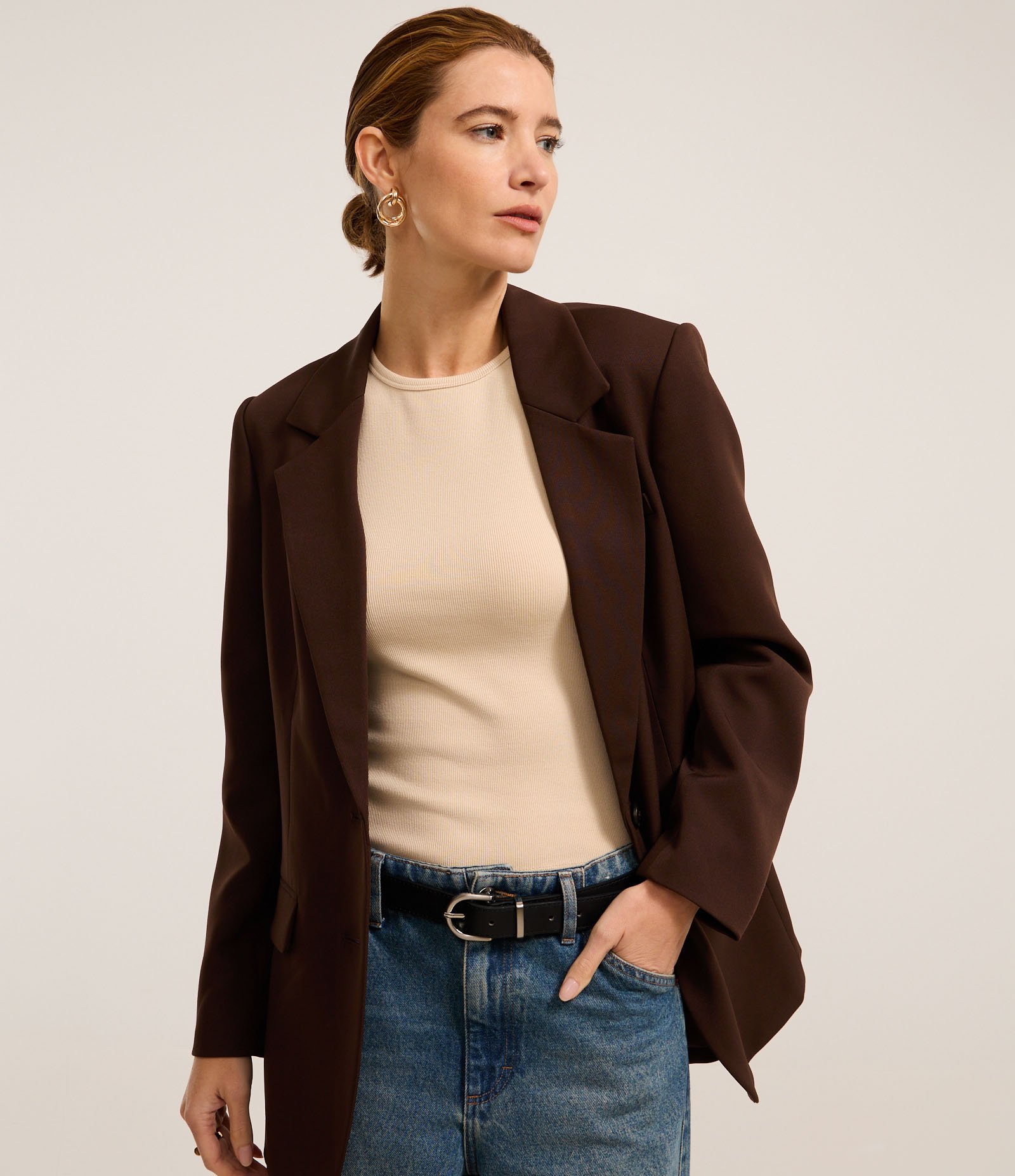 Blusa Básica Ajustada em Ribana com Gola Redonda Bege 4