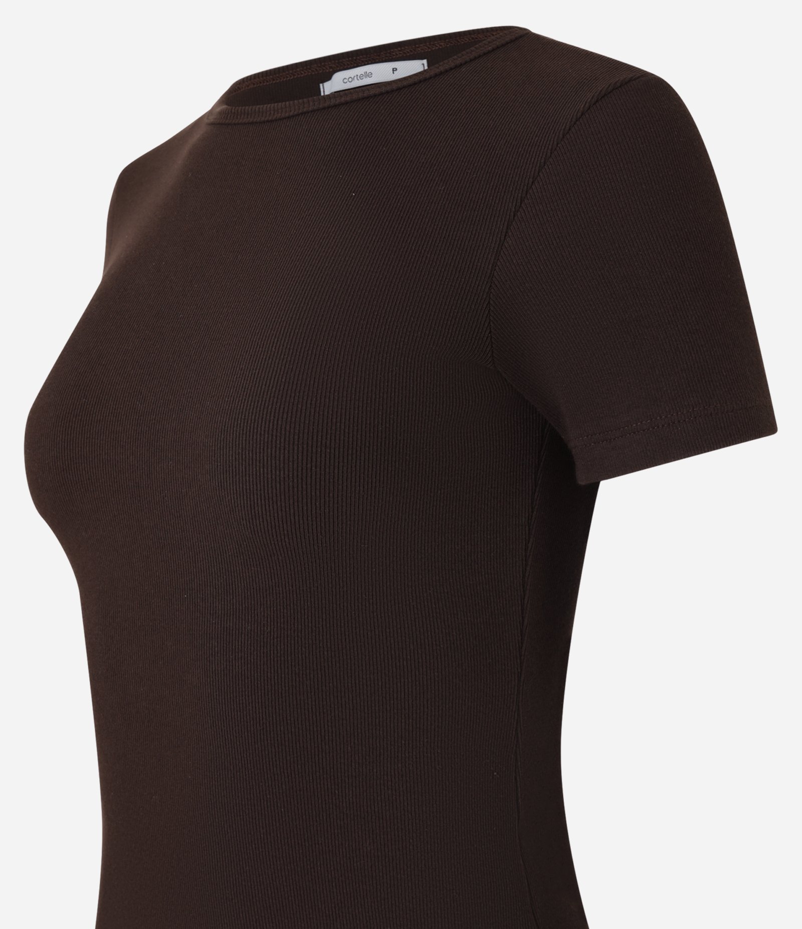 Blusa Básica Ajustada em Ribana com Gola Redonda Marrom 7