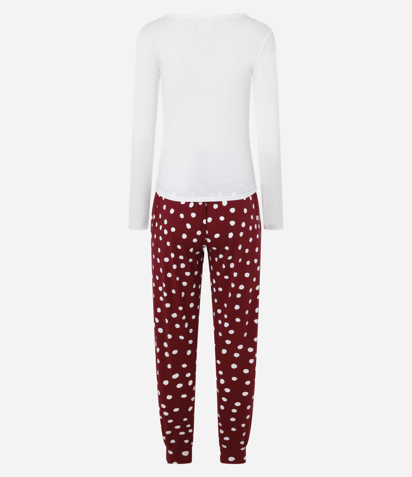 Pijama Longo em Ribana com Calça Poá Branco/Vermelho 5