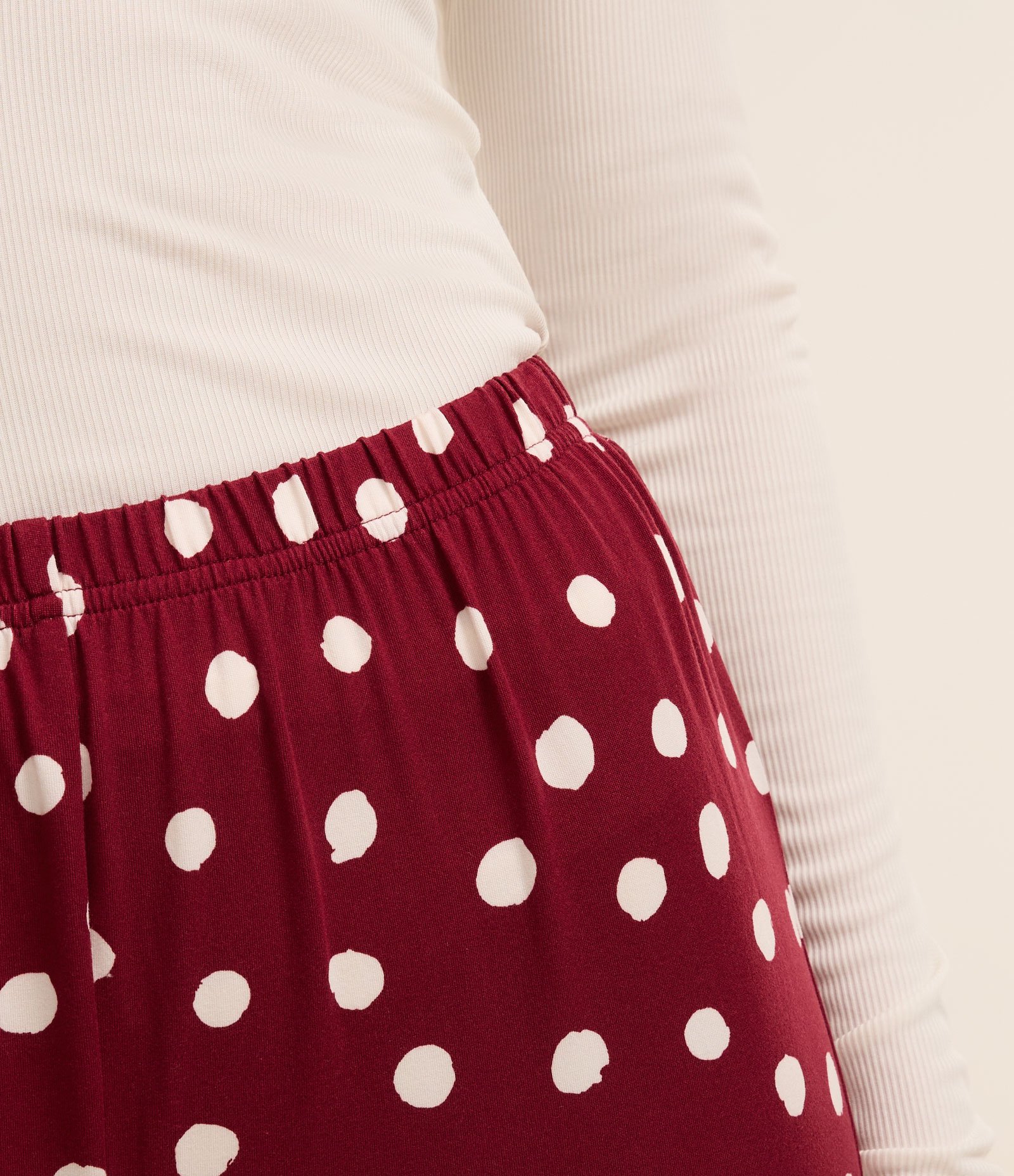 Pijama Longo em Ribana com Calça Poá Branco/Vermelho 3