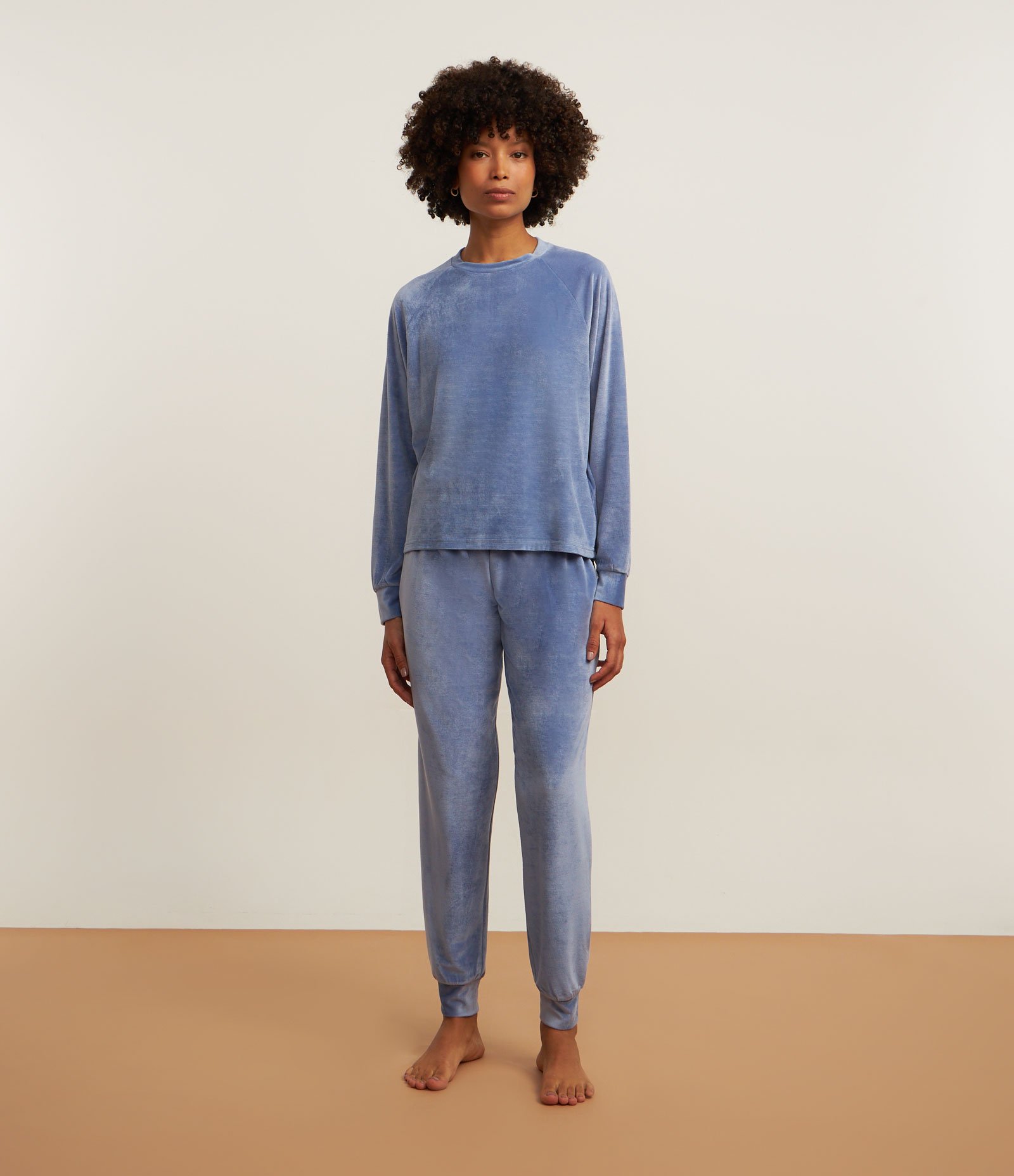 Pijama Longo em Plush com Punhos Ajustados Azul 1
