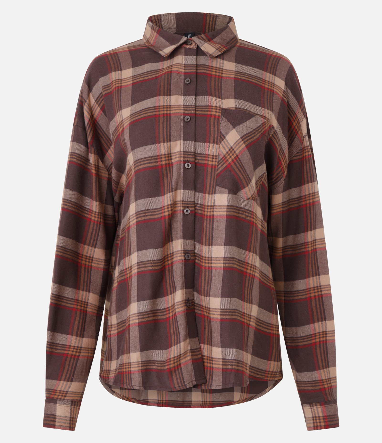 Camisa Oversized em Flanela Xadrez com Bolsinho Marrom 1