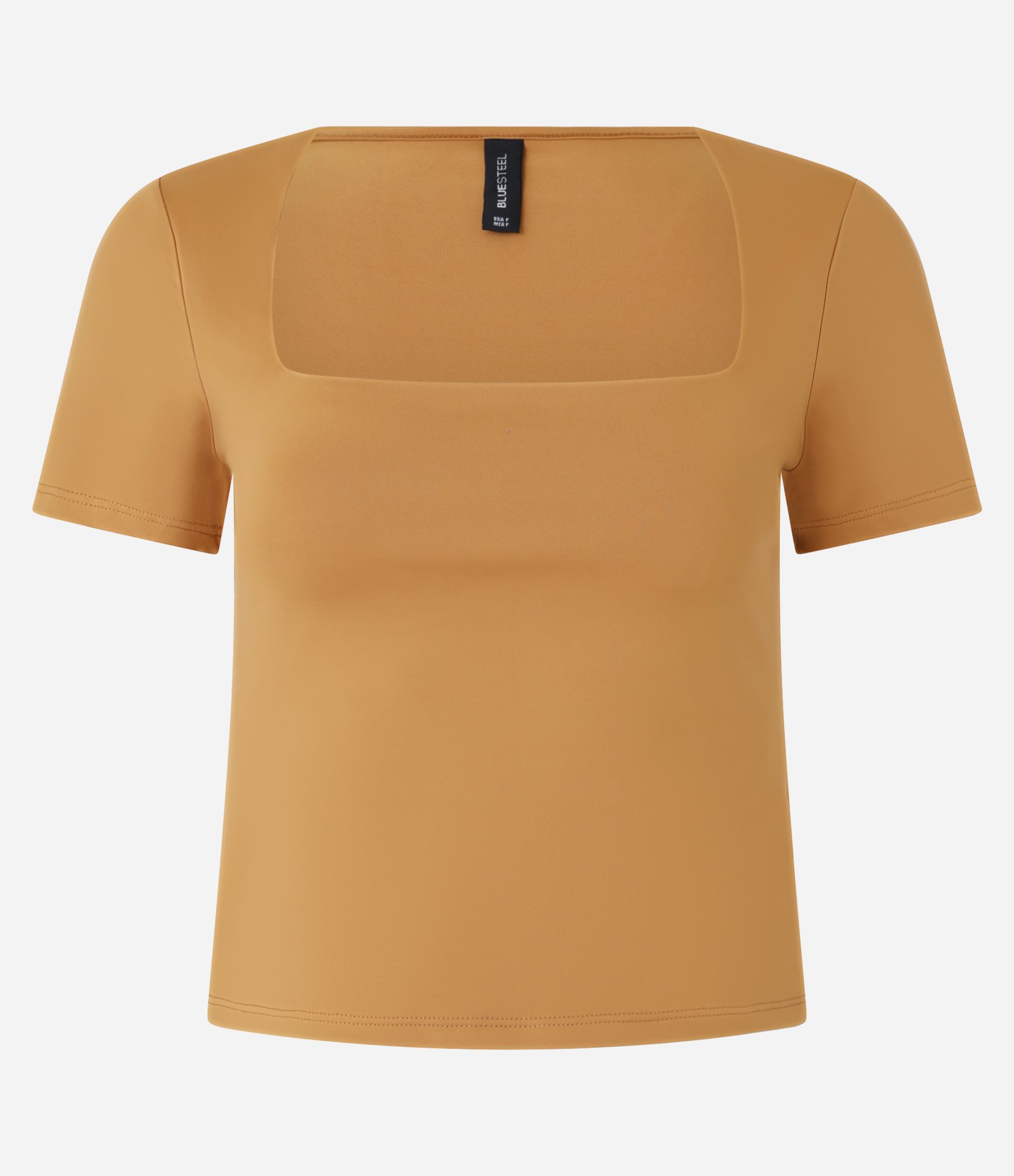 Blusa em Microfibra com Decote Quadrado Bege 4