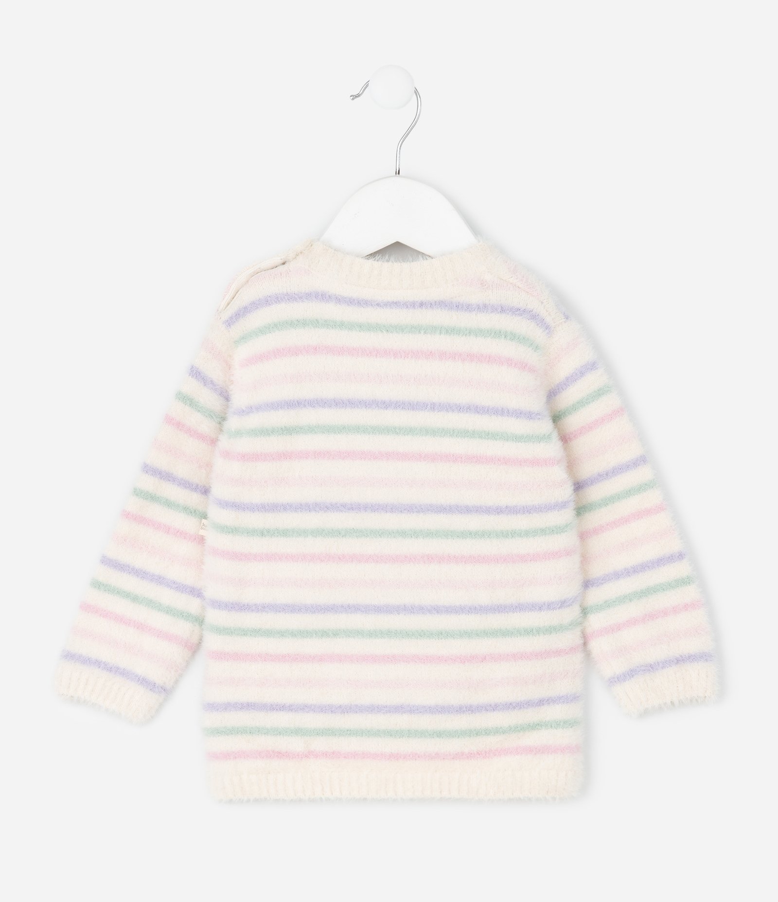 Casaco Infantil em Chenille com Listras e Coração Bordado – Tam 0 a 18 Meses Off White 2