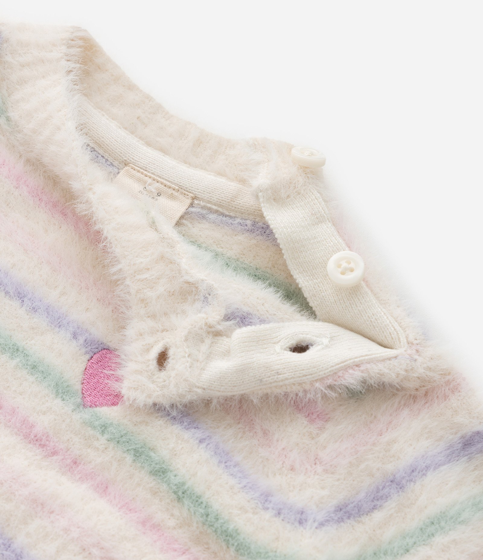 Casaco Infantil em Chenille com Listras e Coração Bordado – Tam 0 a 18 Meses Off White 5