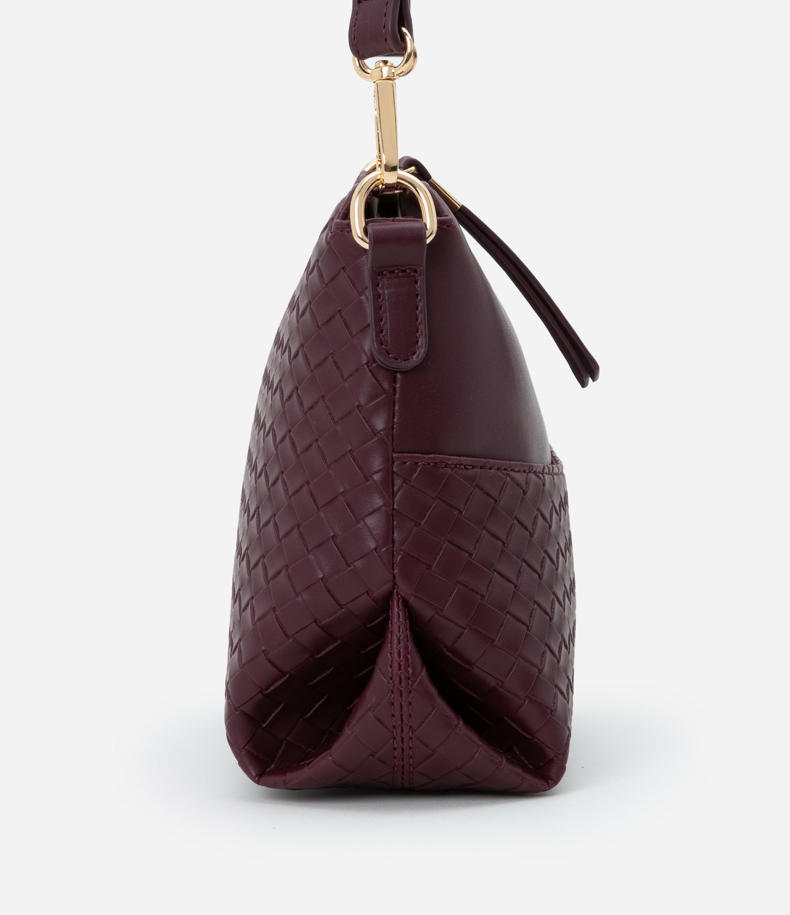 Bolsa Transversal Pequena em PU com Detalhe Texturizado Vinho 2