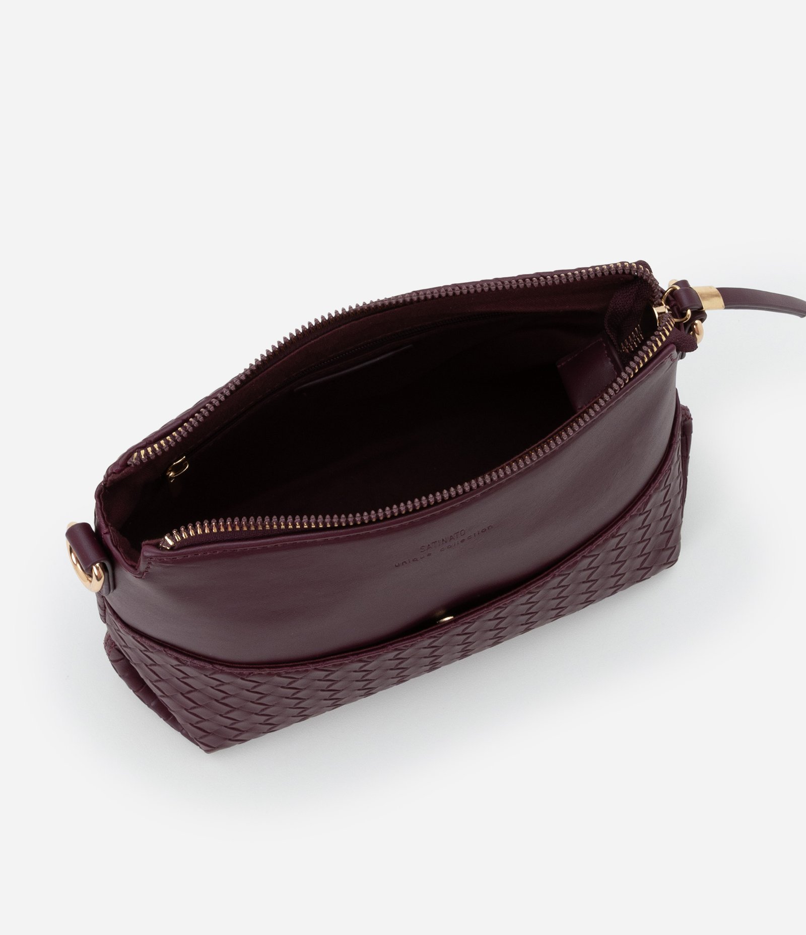 Bolsa Transversal Pequena em PU com Detalhe Texturizado Vinho 3