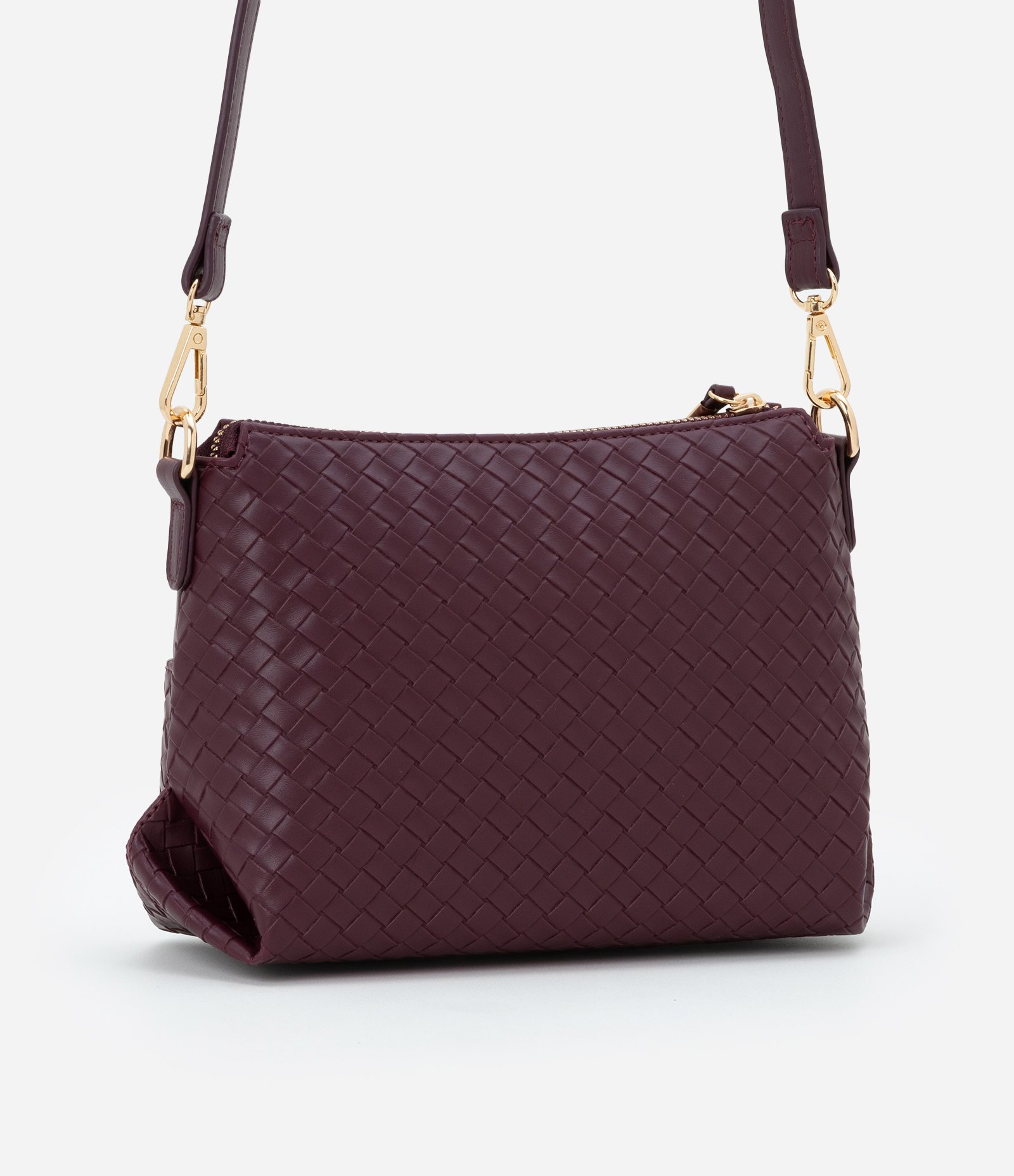 Bolsa Transversal Pequena em PU com Detalhe Texturizado Vinho 4