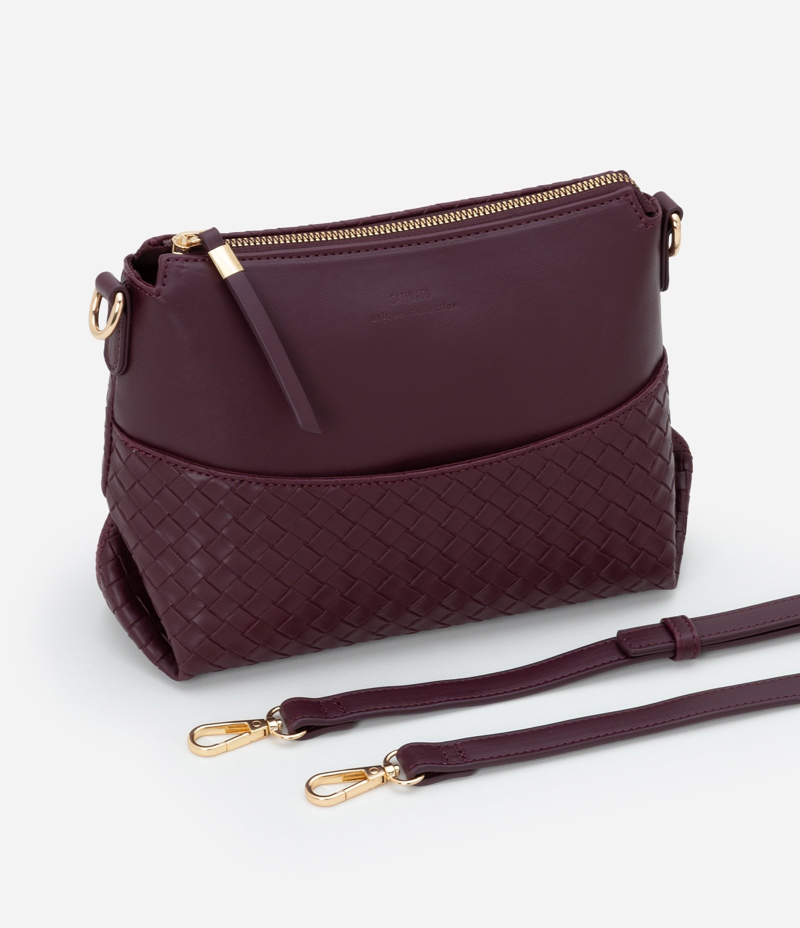 Bolsa Transversal Pequena em PU com Detalhe Texturizado Vinho 7