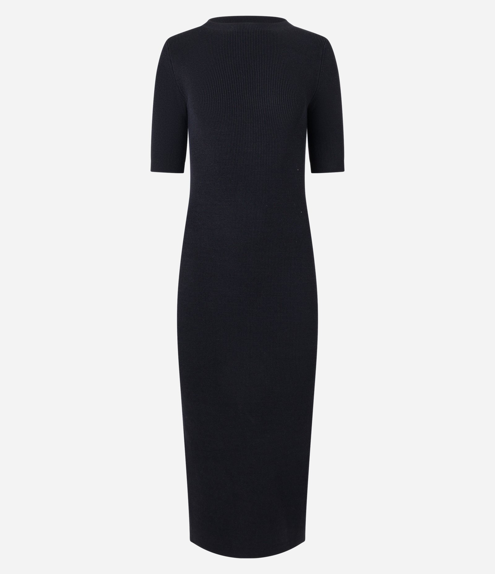 Vestido Reto Midi em Tricô Canelado com Fenda Preto 1