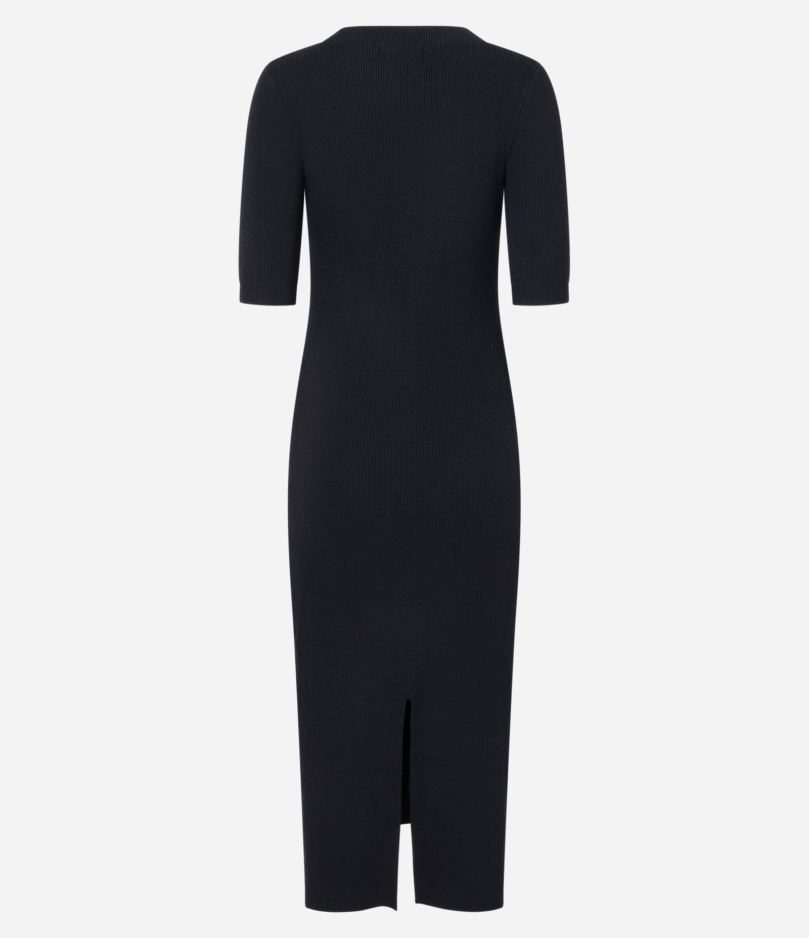 Vestido Reto Midi em Tricô Canelado com Fenda Preto 3