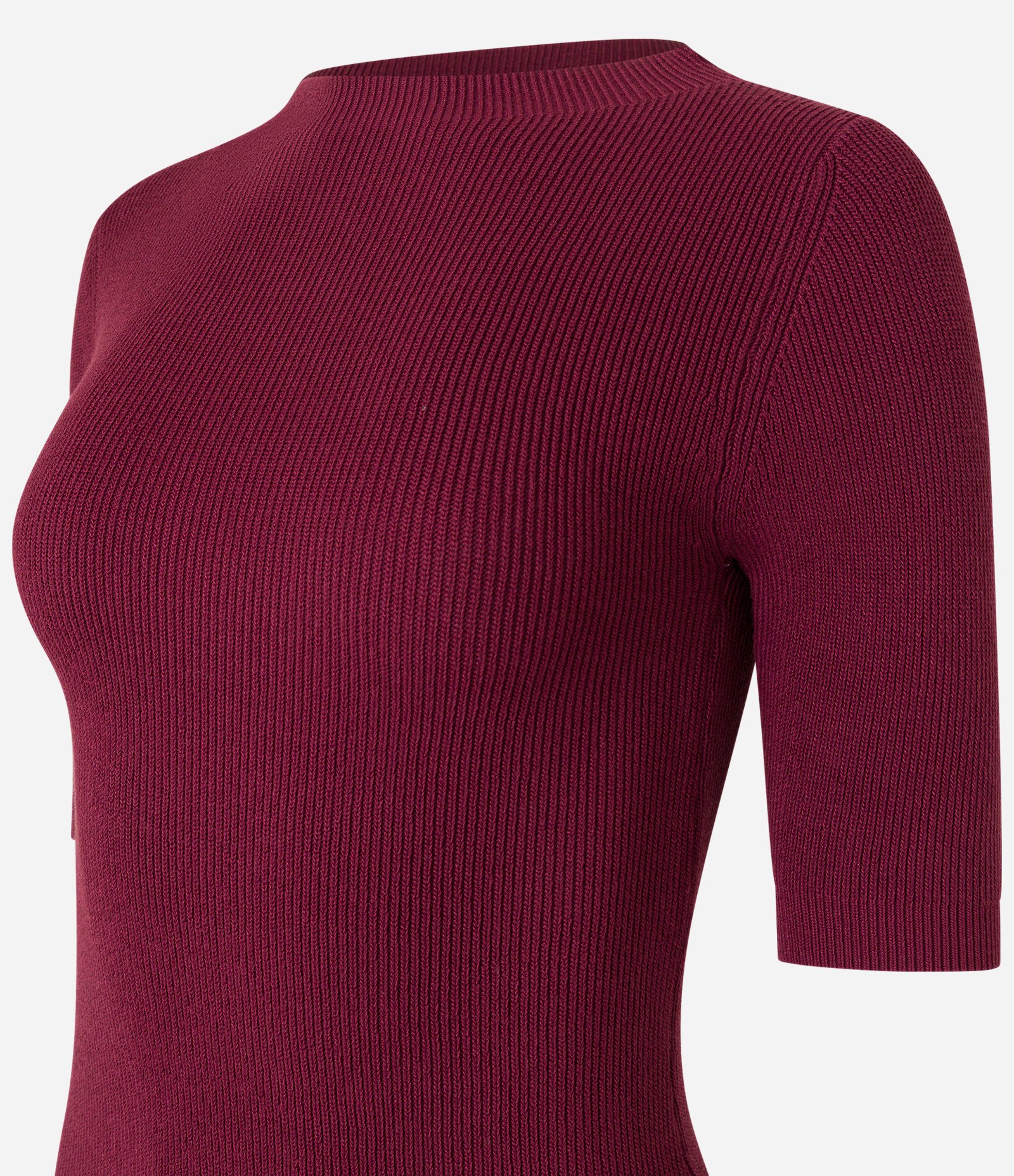 Vestido Reto Midi em Tricô Canelado com Fenda Bordô 2