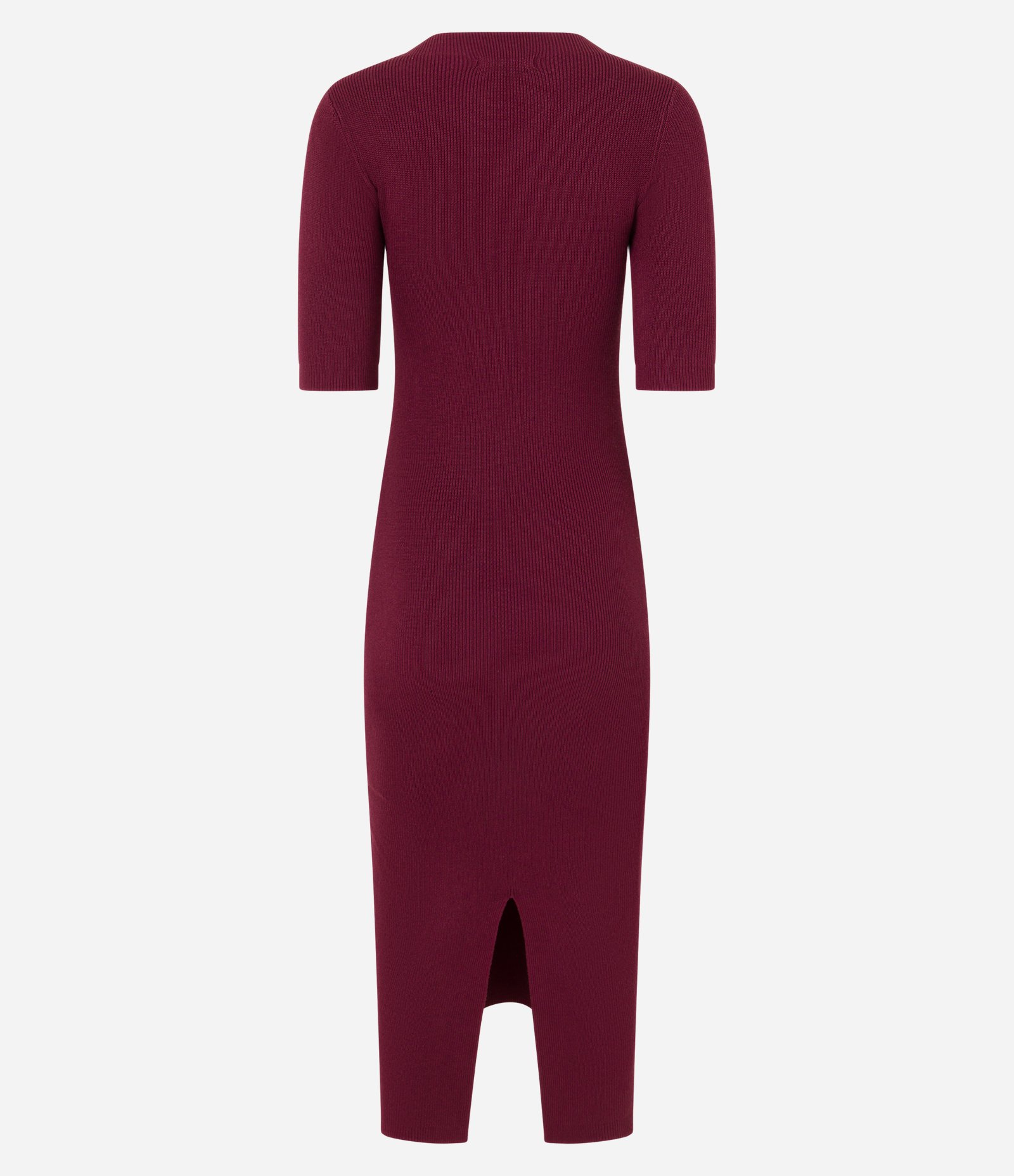 Vestido Reto Midi em Tricô Canelado com Fenda Bordô 3