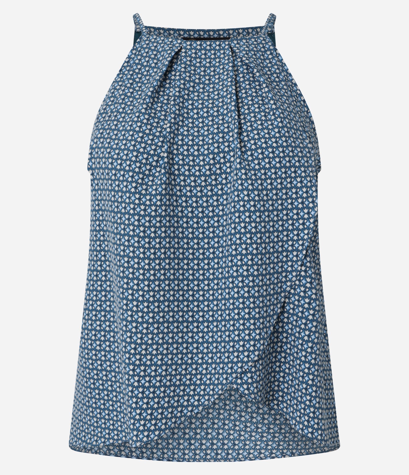 Blusa Sem Manga em Crepe com Gola Halter e Estampa Geométrica Azul 6