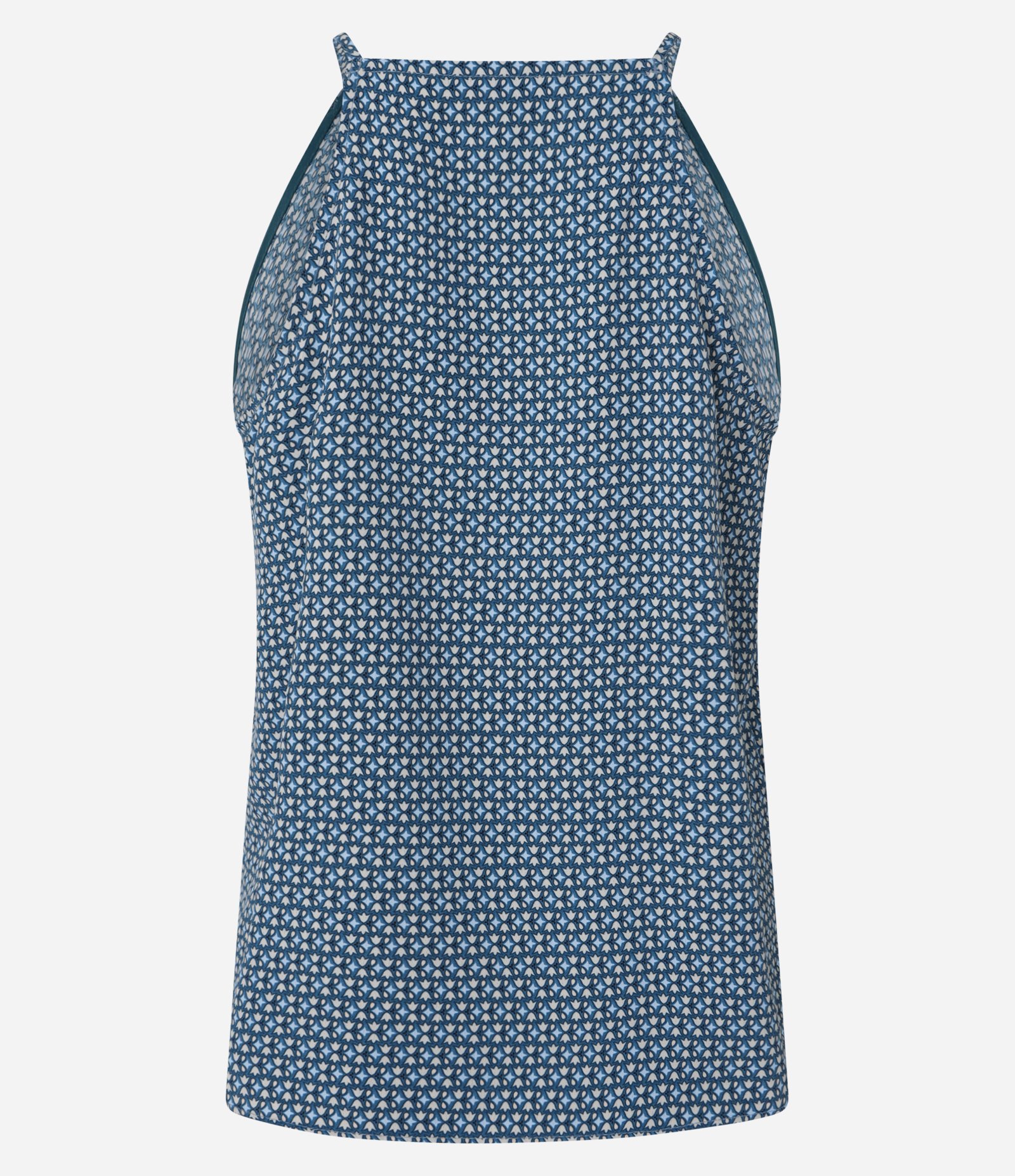 Blusa Sem Manga em Crepe com Gola Halter e Estampa Geométrica Azul 7