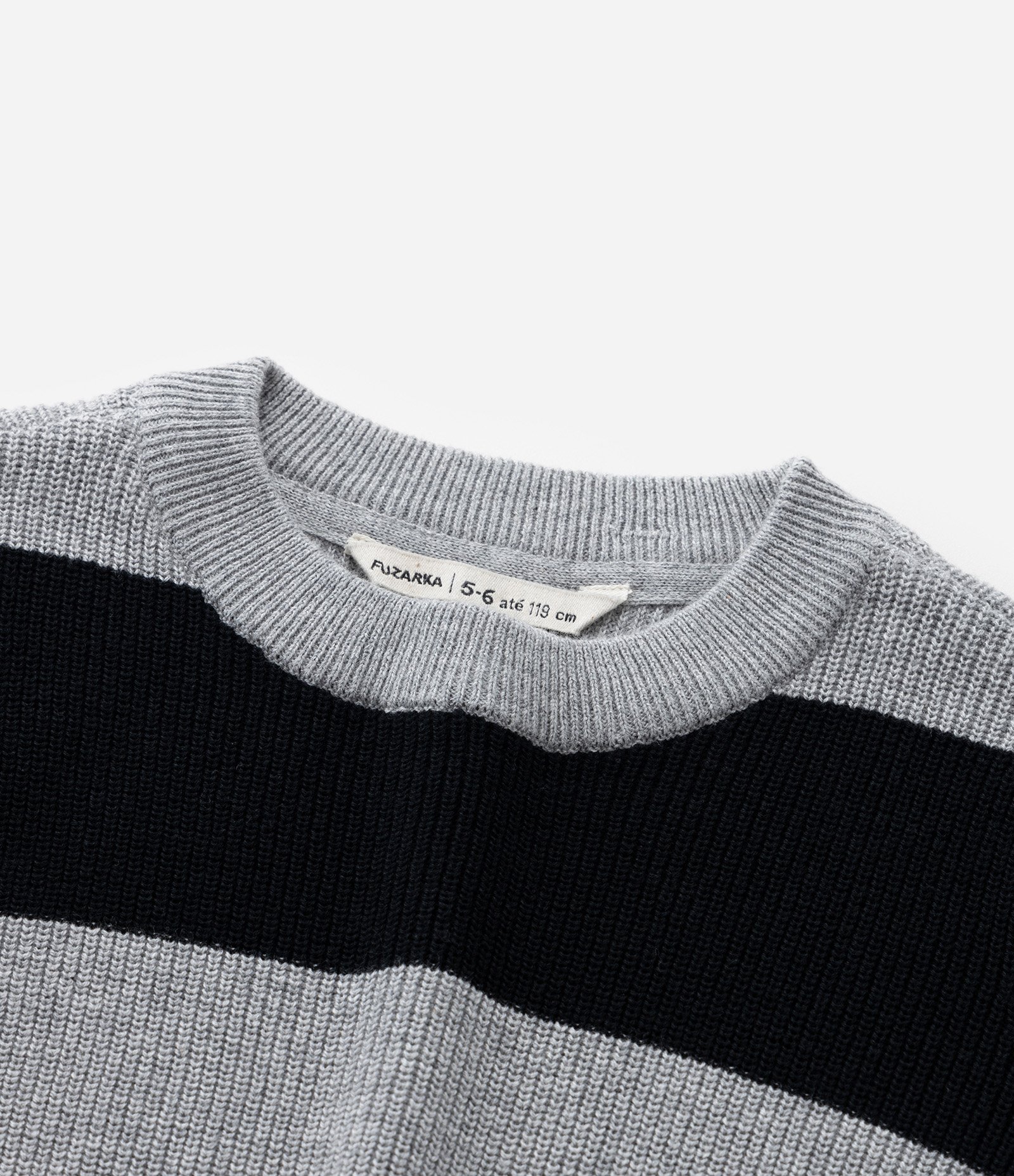 Suéter Infantil Texturizado com Estampa Listrada - Tam 5 a 14 Anos Preto/Cinza 4