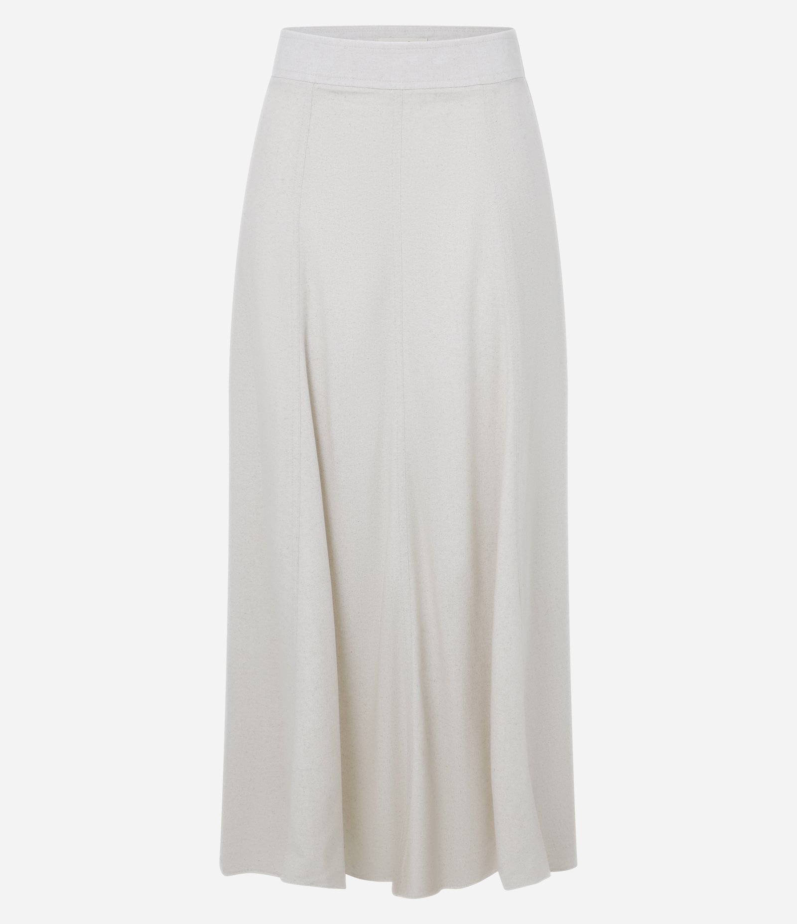 Saia Evasê Longa em Viscose com Linho e Recortes Branco 5