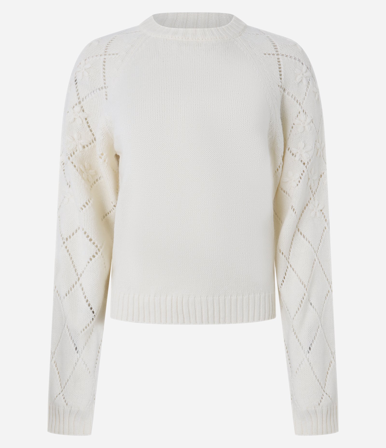 Suéter em Tricô com Bordado Floral e Entremeios na Manga Bege 7