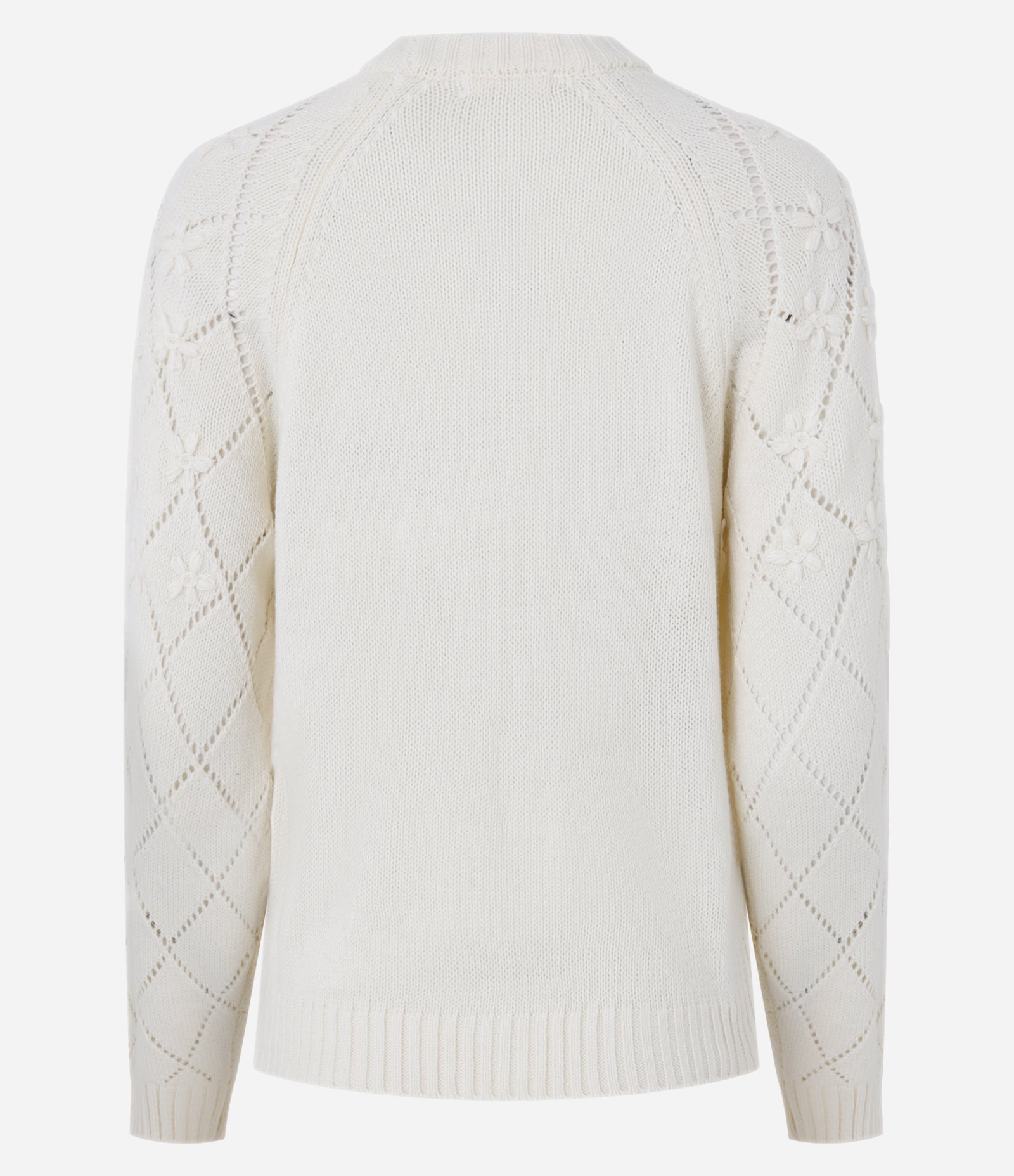 Suéter em Tricô com Bordado Floral e Entremeios na Manga Bege 9