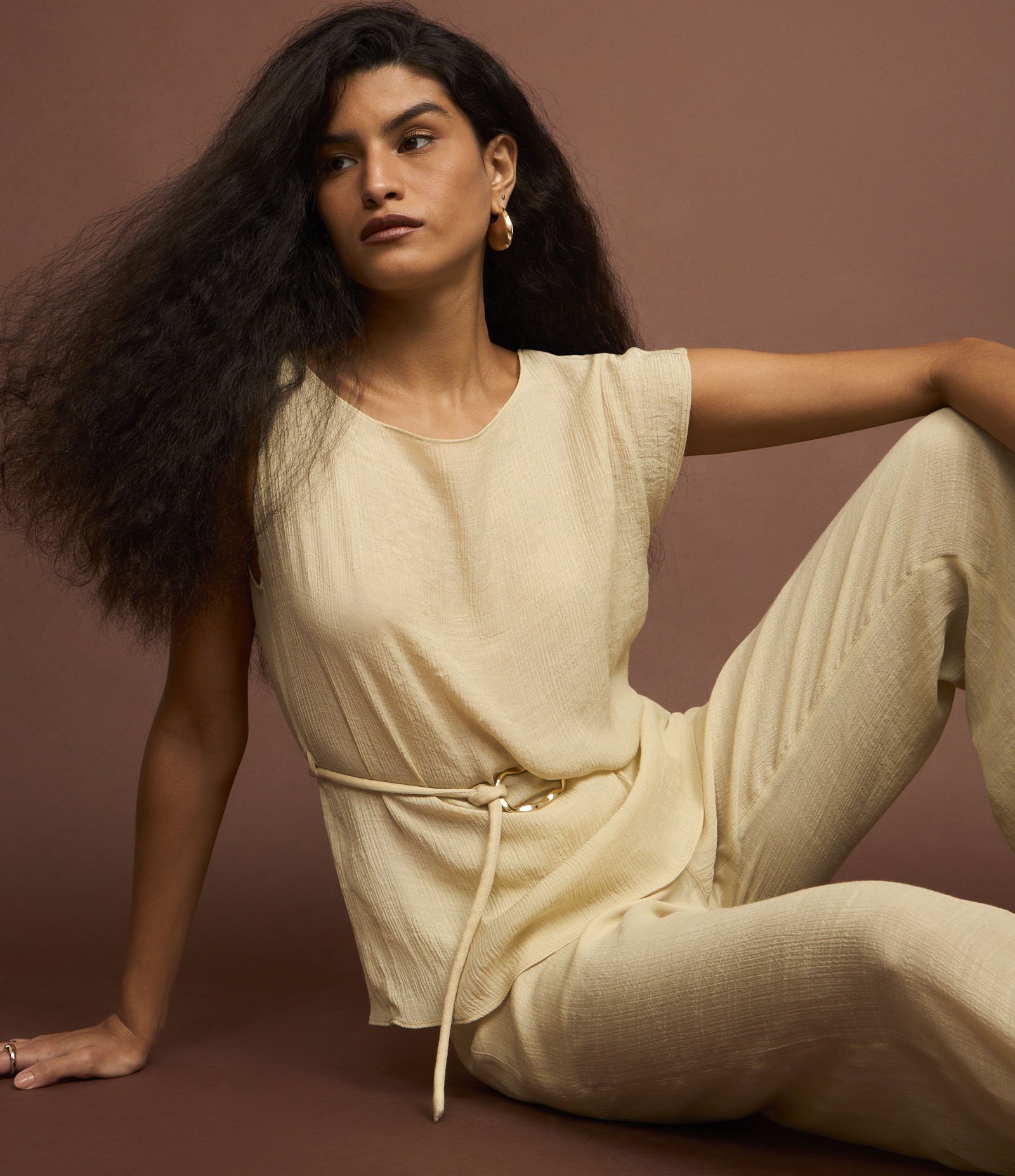 Calça Pantalona Cintura Alta em Viscose com Elástico no Cós Creme 5